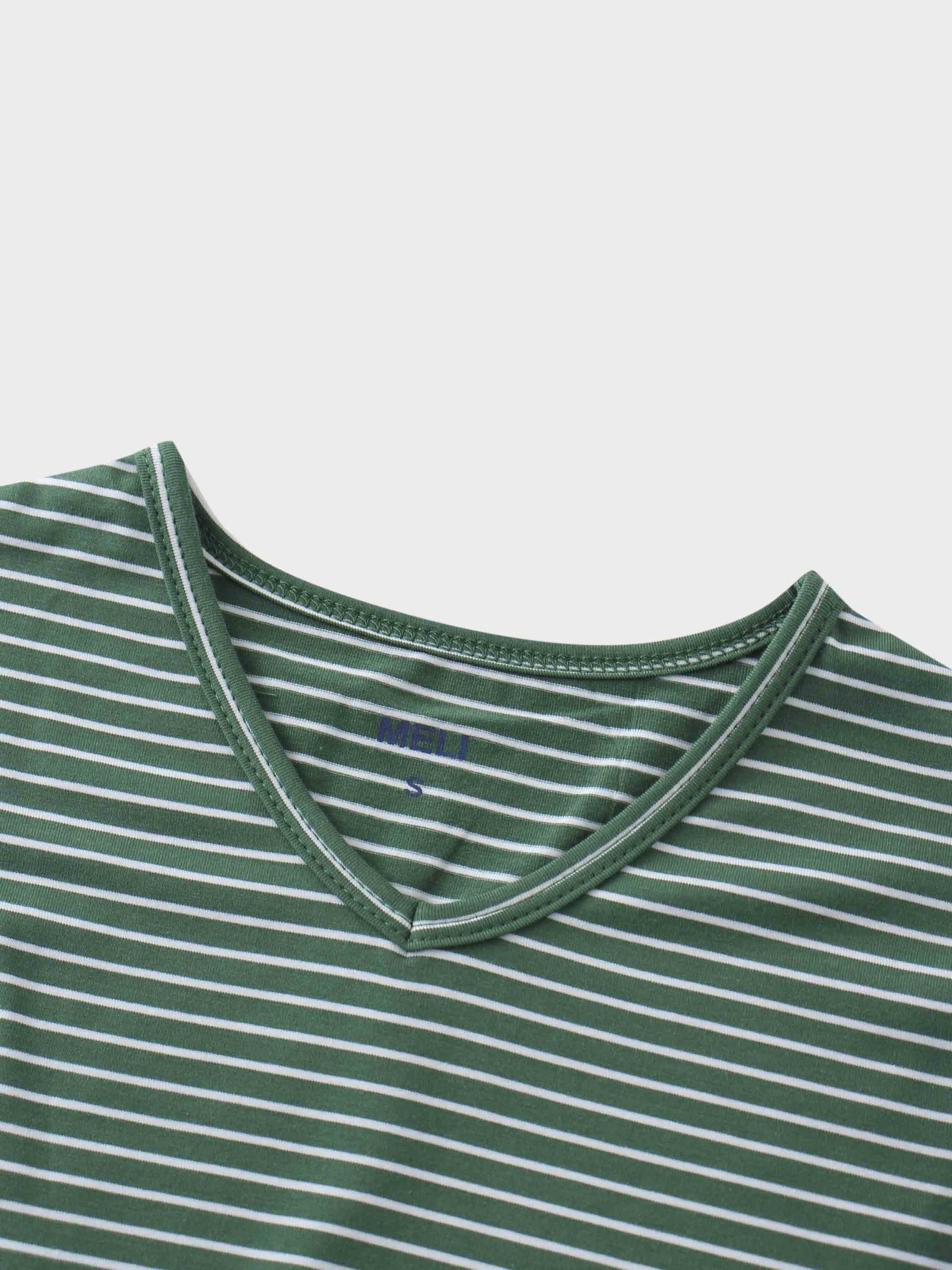 Flat Striped High V Long Sleeve-Green/White