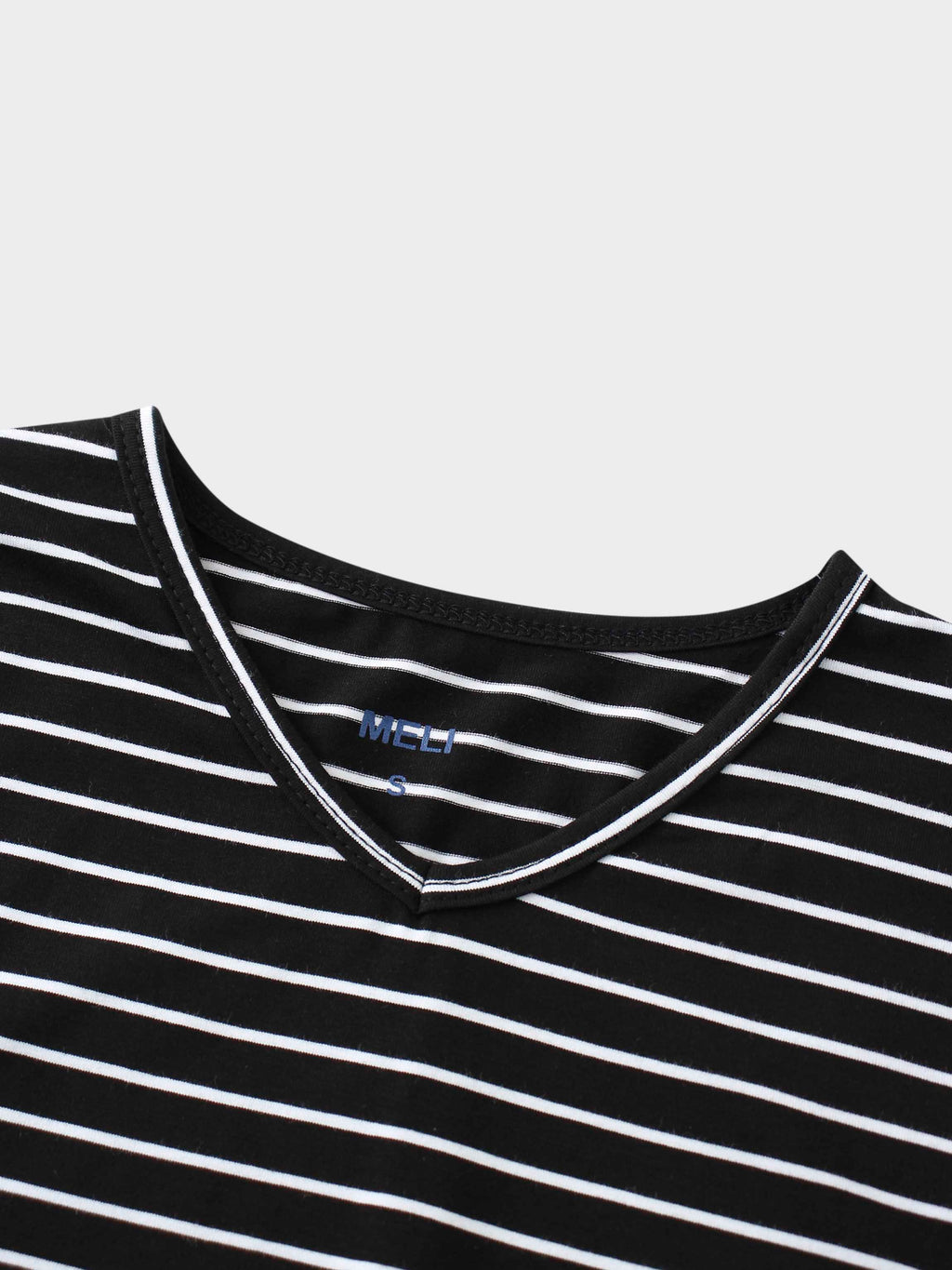 Flat Striped High V Long Sleeve-Black/White