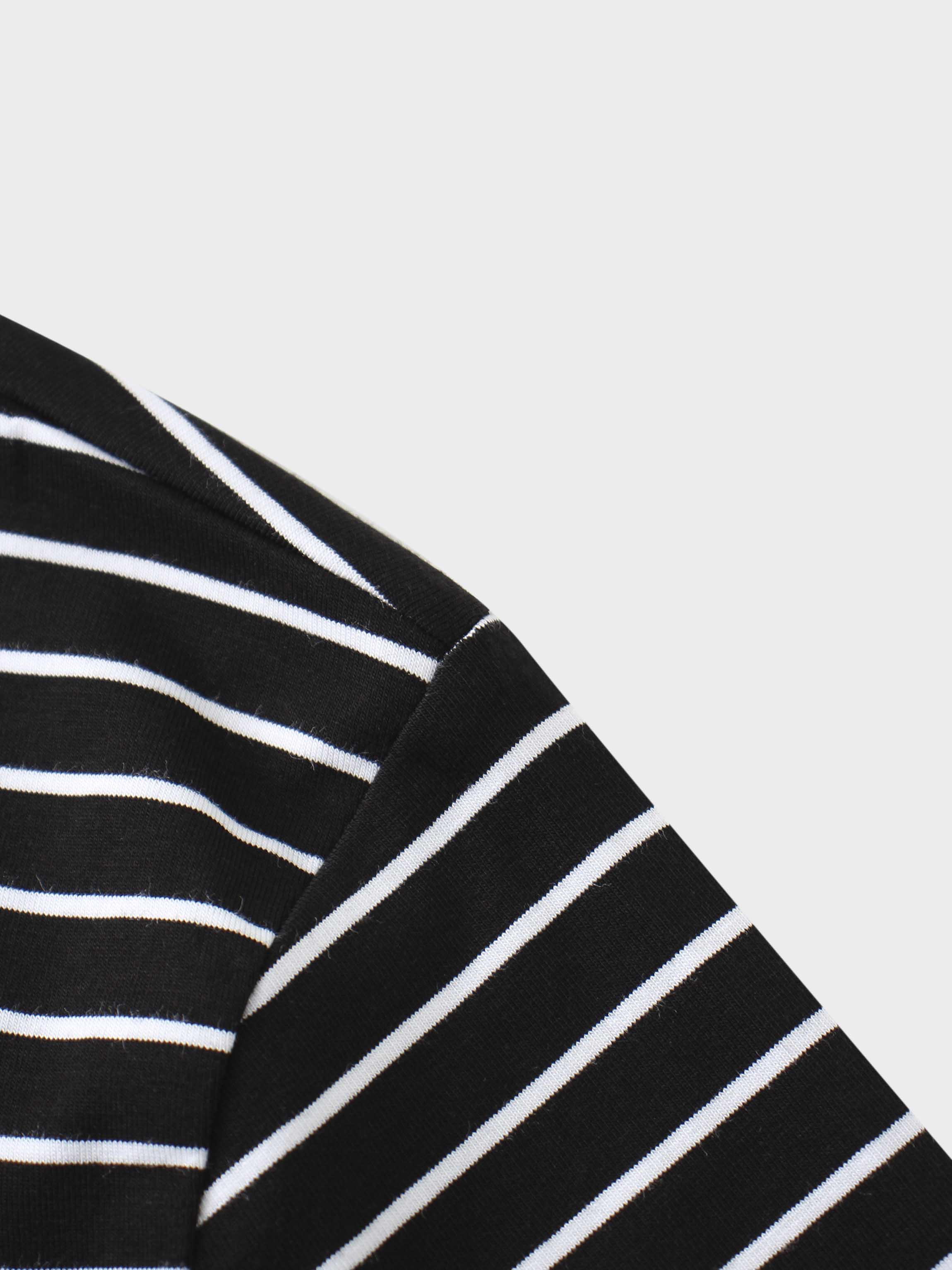 Flat Striped High V Long Sleeve-Black/White