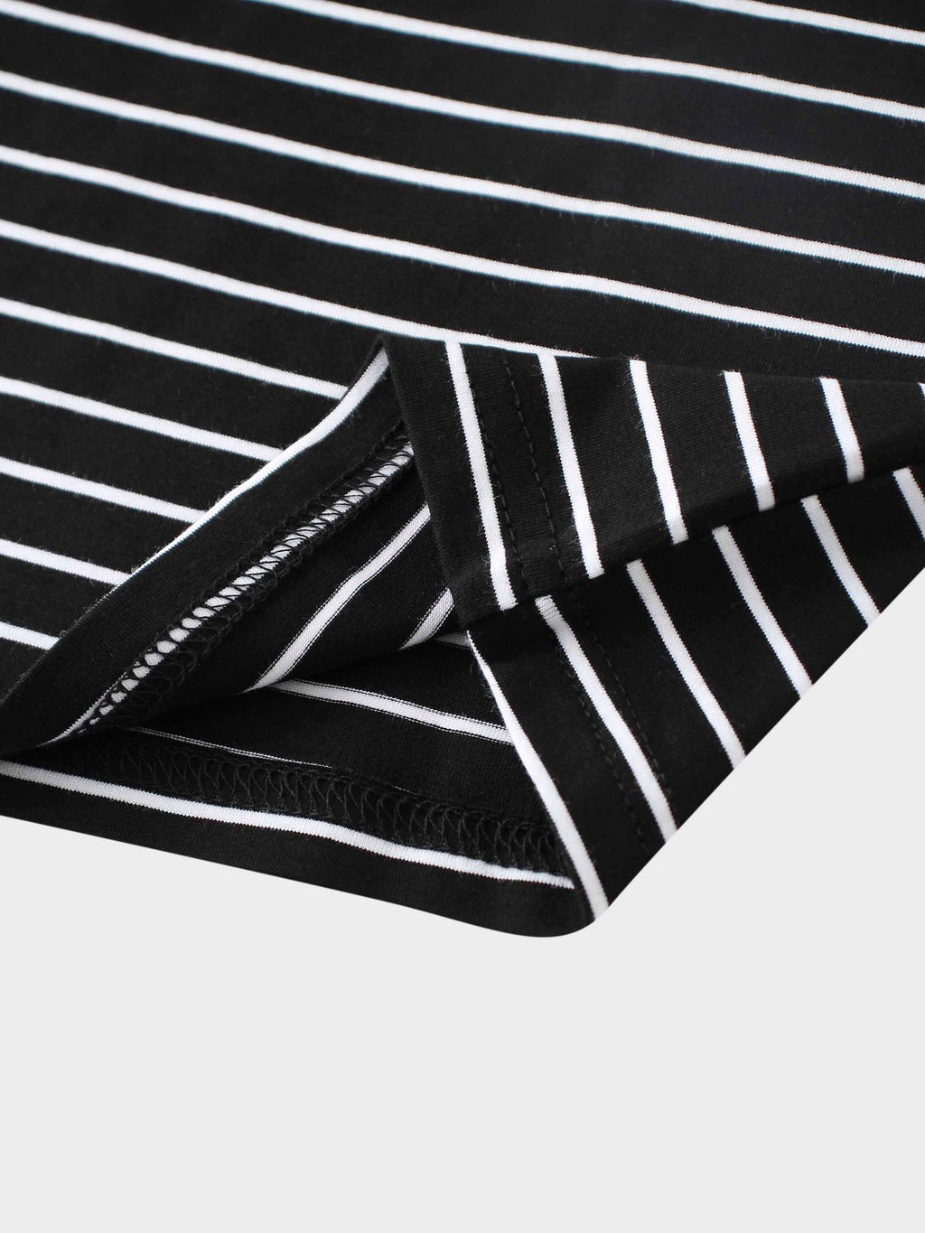 Flat Striped High V Long Sleeve-Black/White