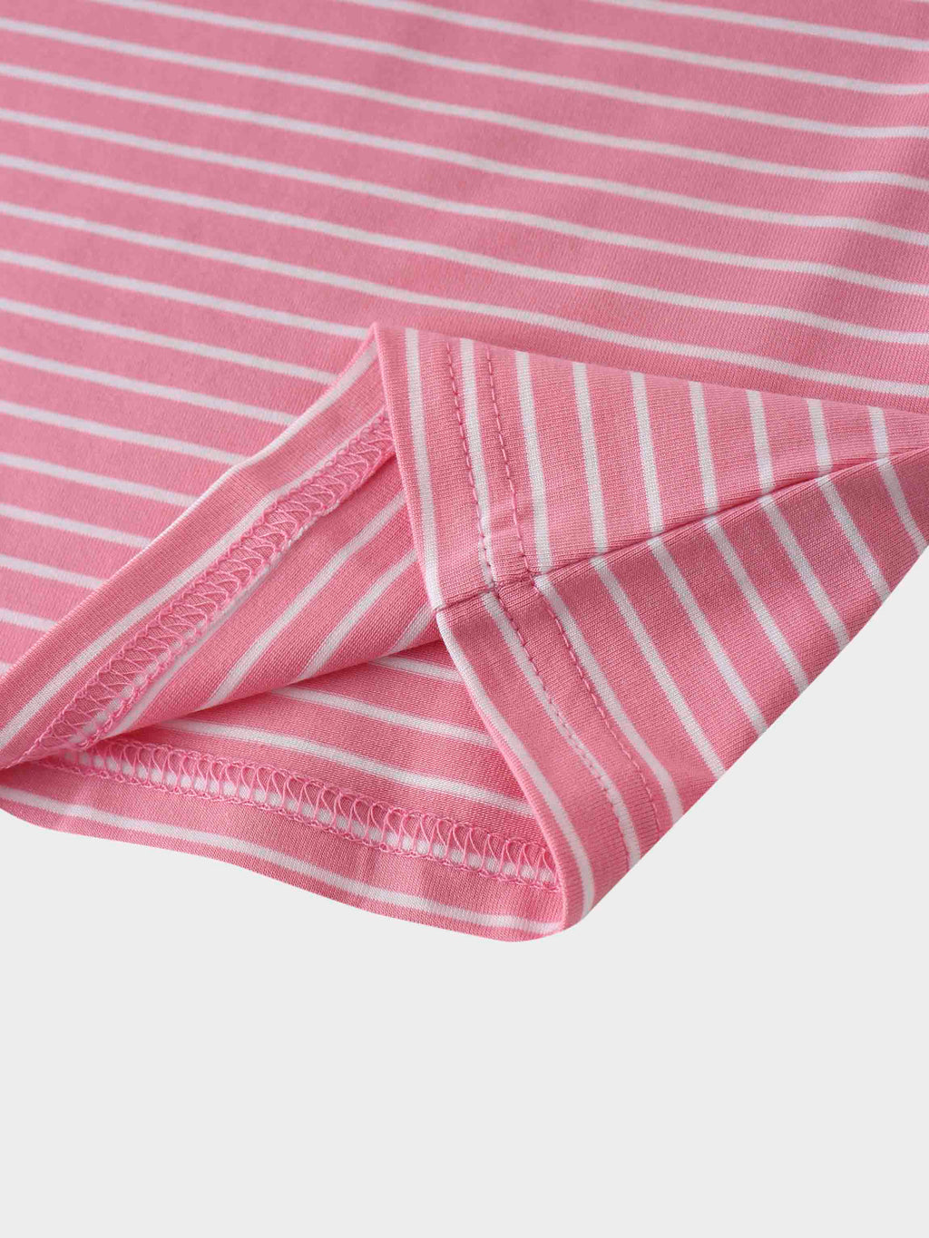 Flat Striped High V Long Sleeve-Pink/White