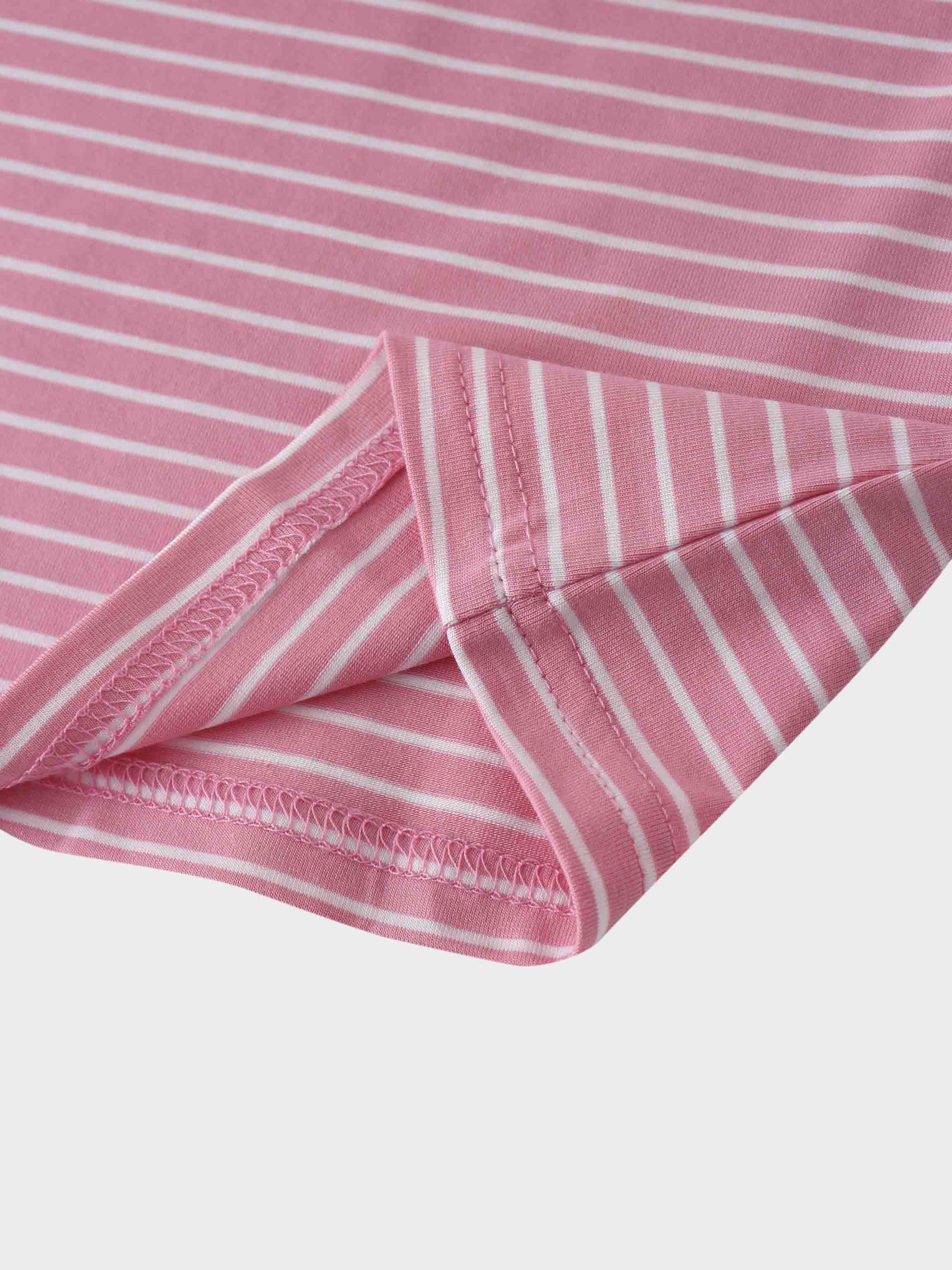 Flat Striped High V Long Sleeve-Pink/White