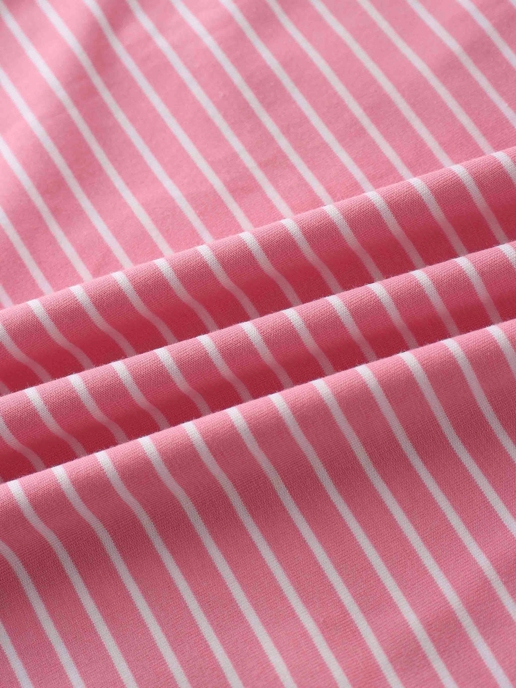 Flat Striped High V Long Sleeve-Pink/White