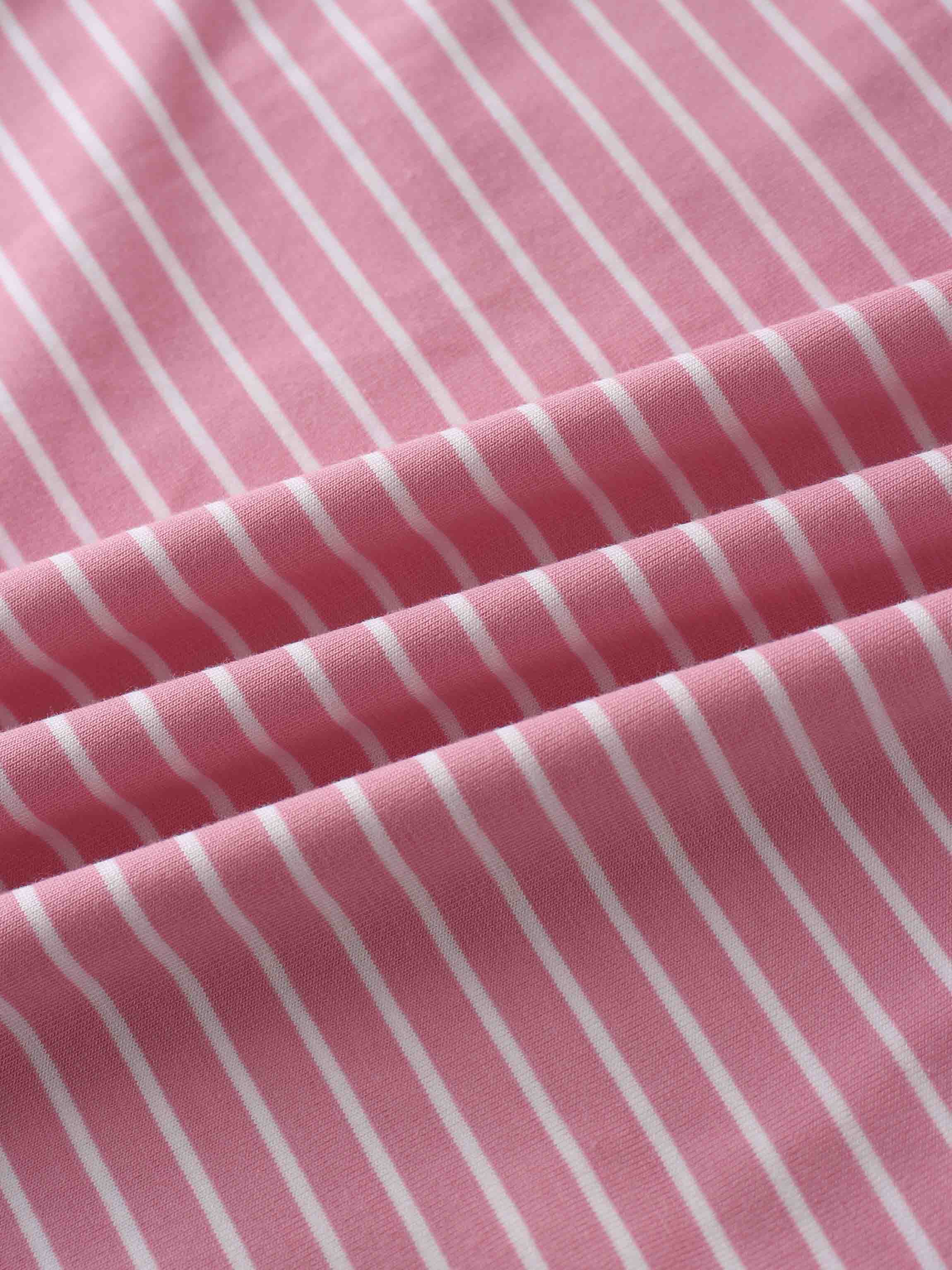 Flat Striped High V Long Sleeve-Pink/White