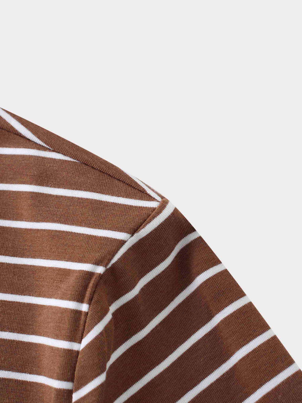 Flat Striped High V Long Sleeve-Brown/White