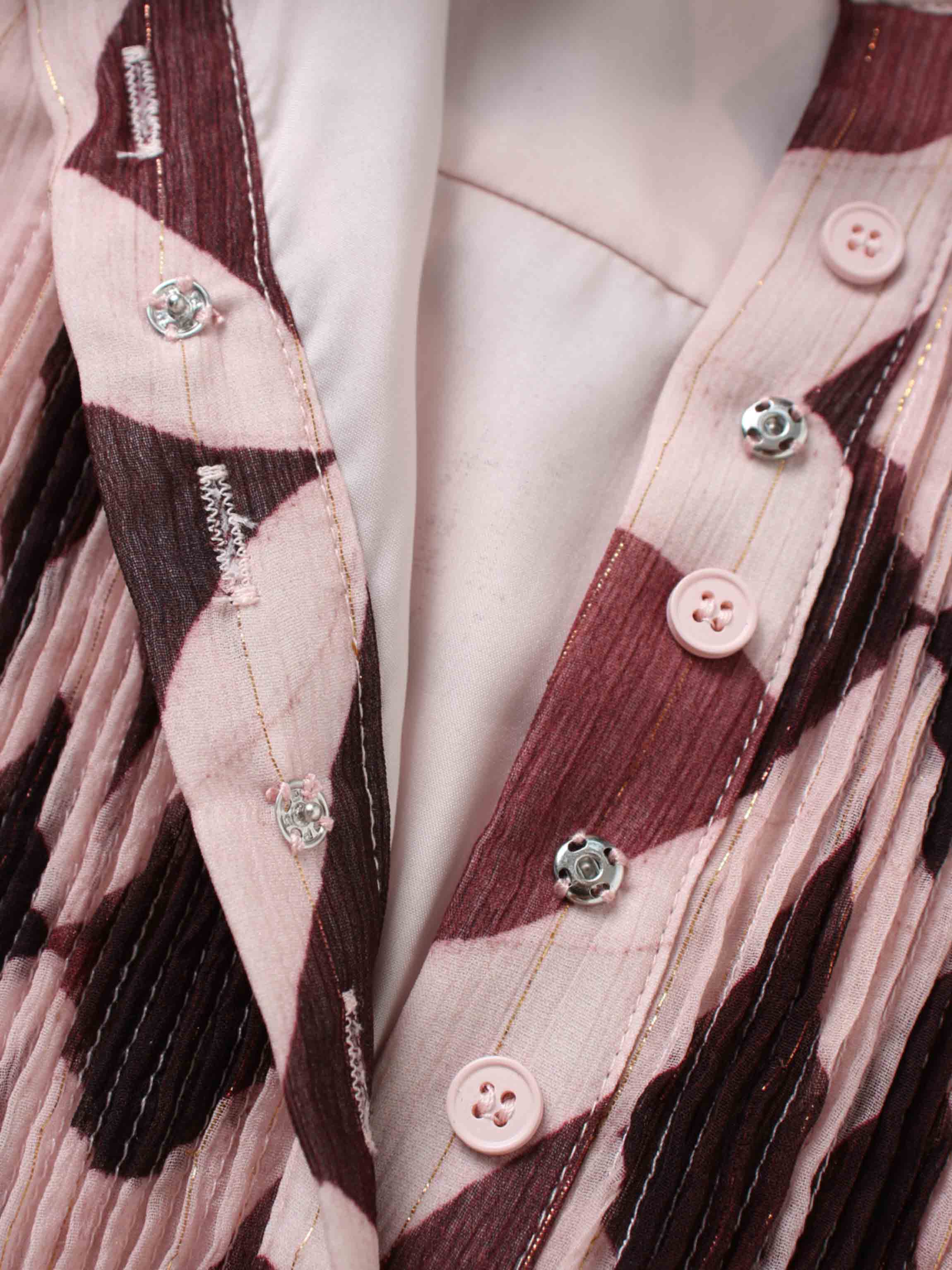 Pintuck Shimmer Print Blouse-Burgundy/Pink