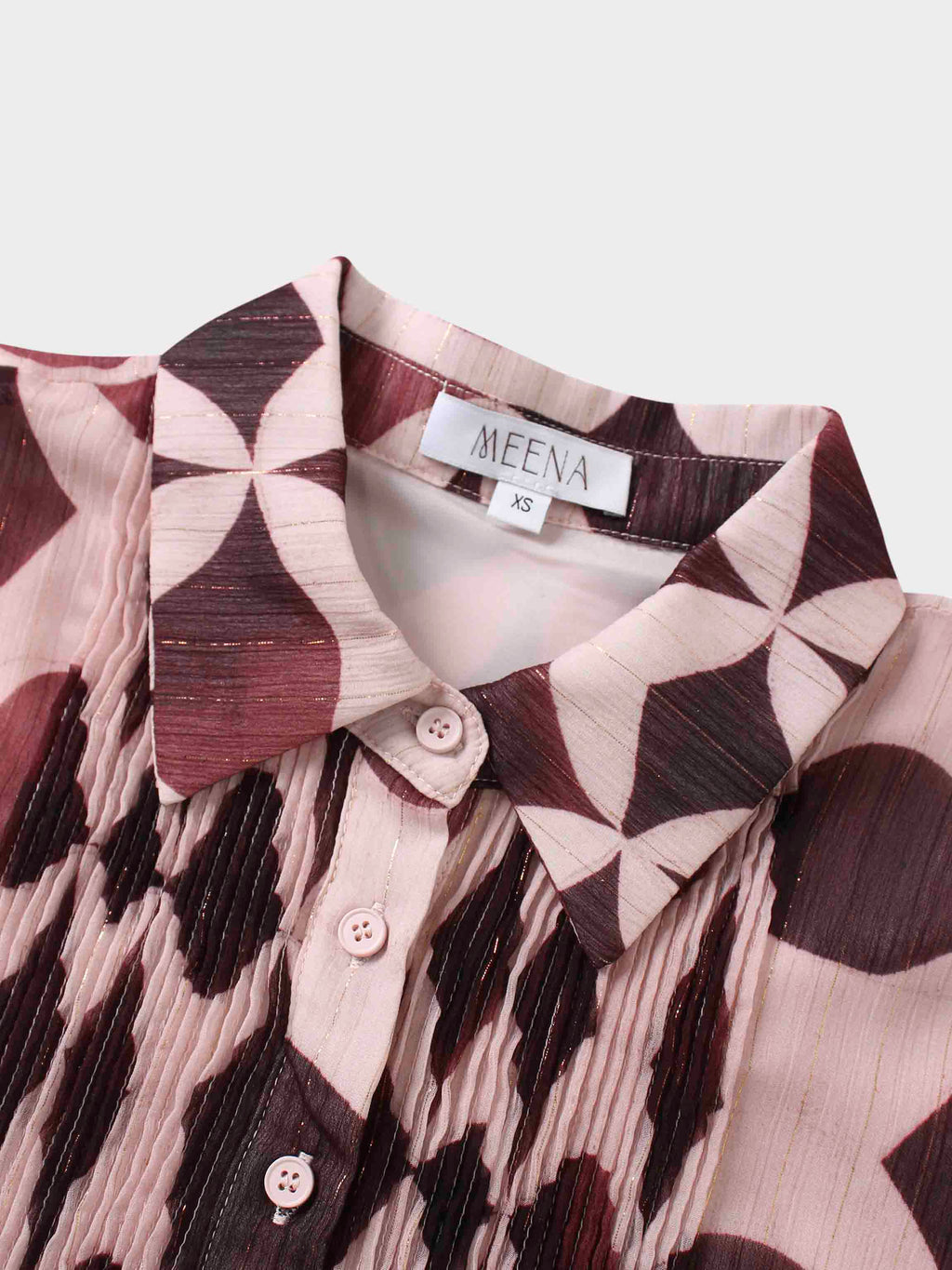 Pintuck Shimmer Print Blouse-Burgundy/Pink