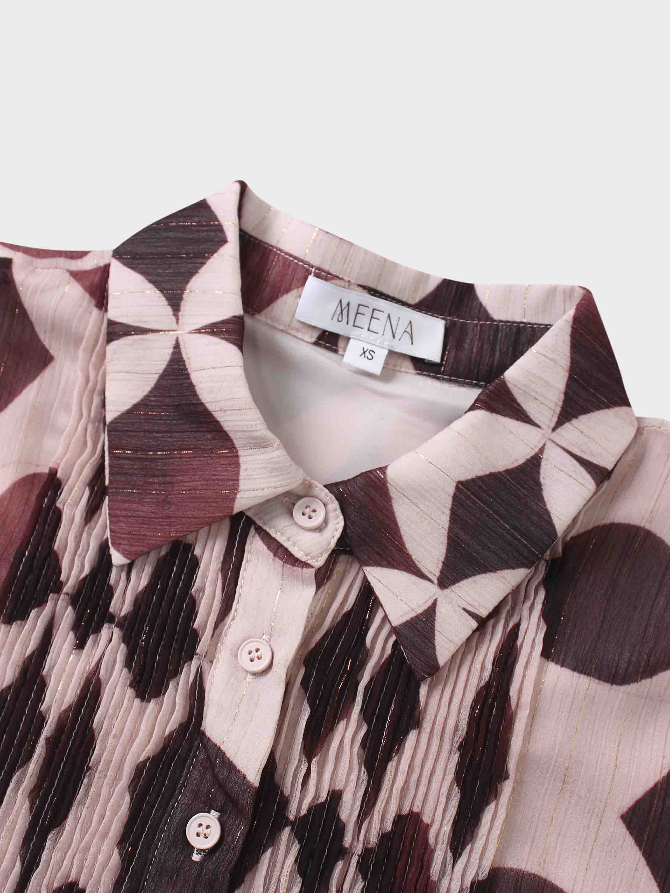 Pintuck Shimmer Print Blouse-Burgundy/Pink