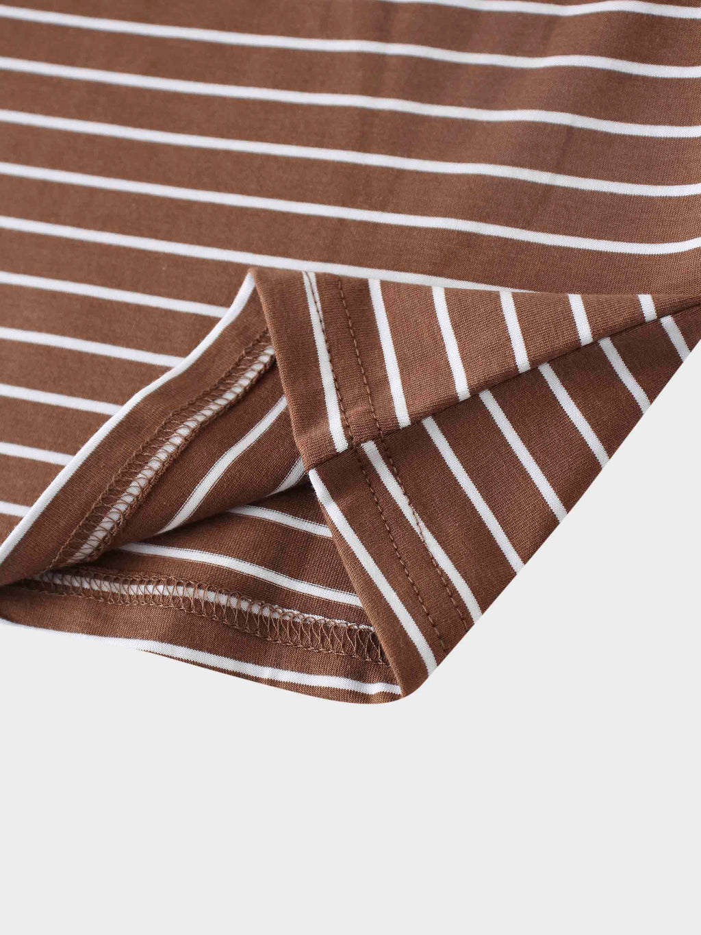 Flat Striped High V Long Sleeve-Brown/White