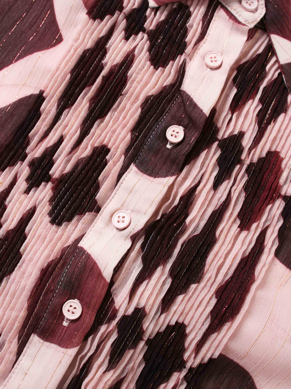 Pintuck Shimmer Print Blouse-Burgundy/Pink