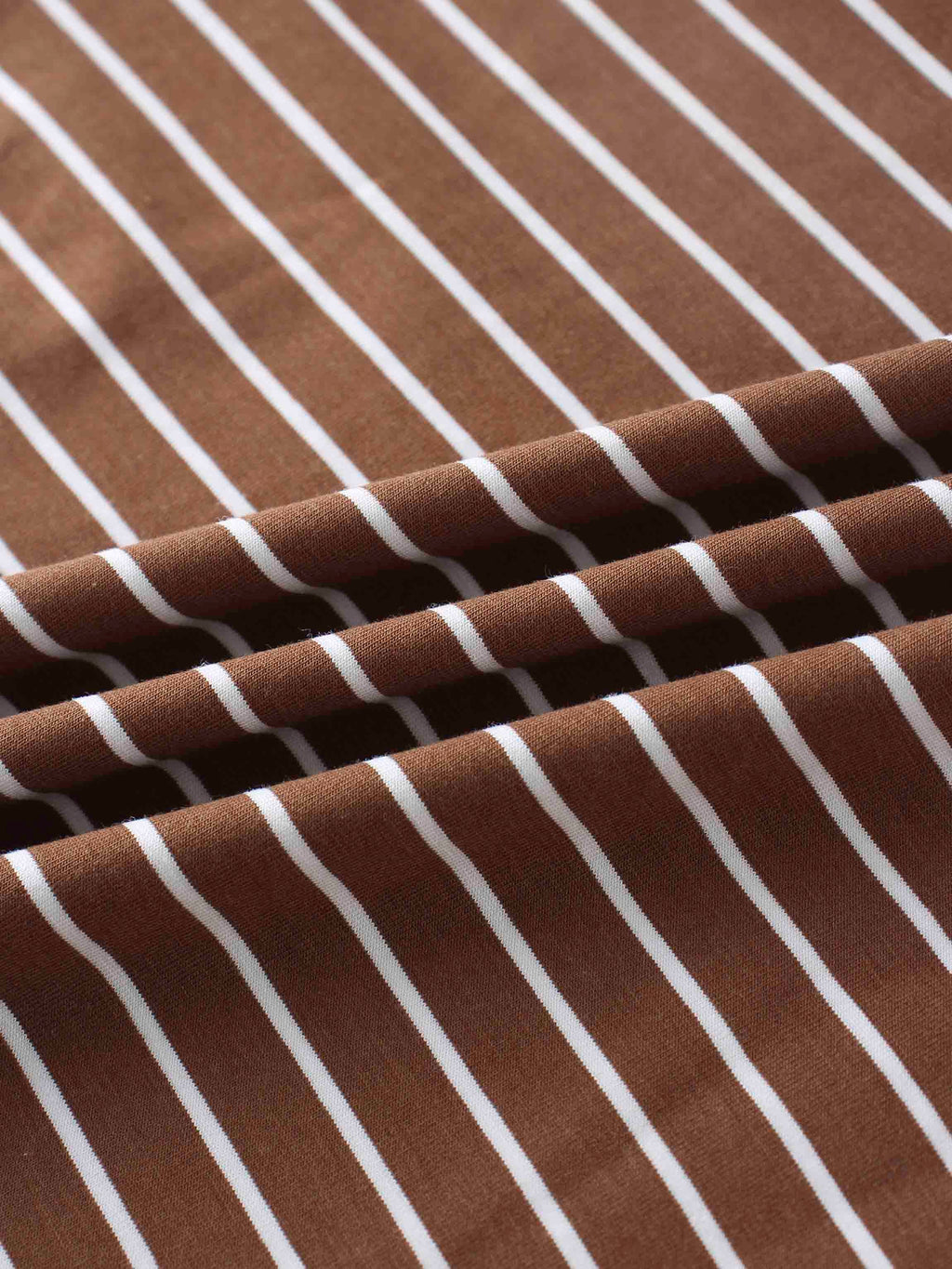 Flat Striped High V Long Sleeve-Brown/White