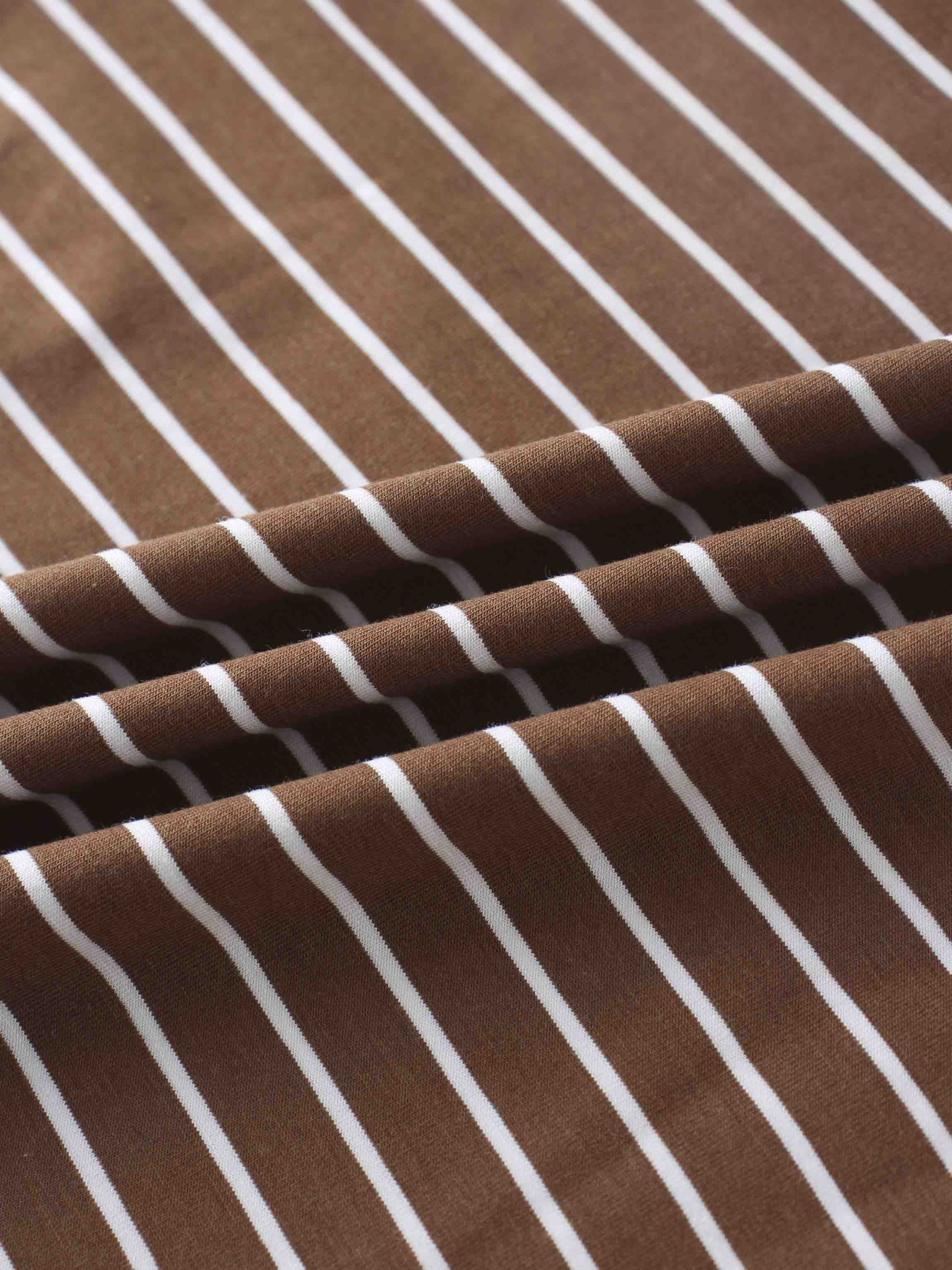 Flat Striped High V Long Sleeve-Brown/White