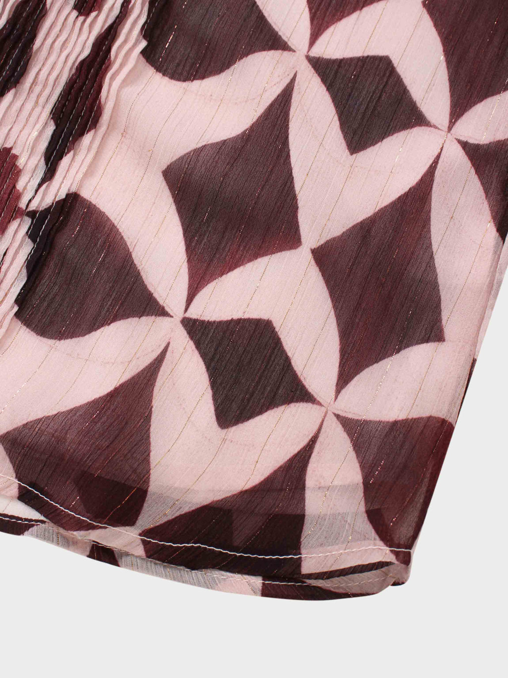 Pintuck Shimmer Print Blouse-Burgundy/Pink