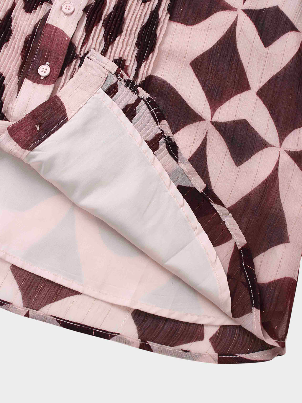 Pintuck Shimmer Print Blouse-Burgundy/Pink