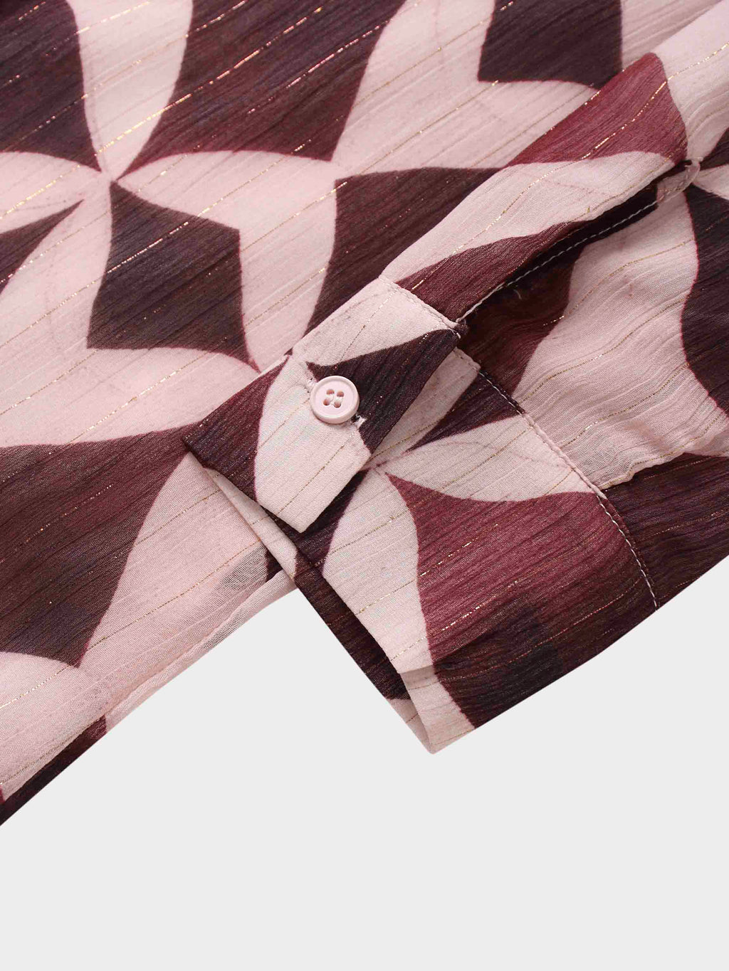 Pintuck Shimmer Print Blouse-Burgundy/Pink