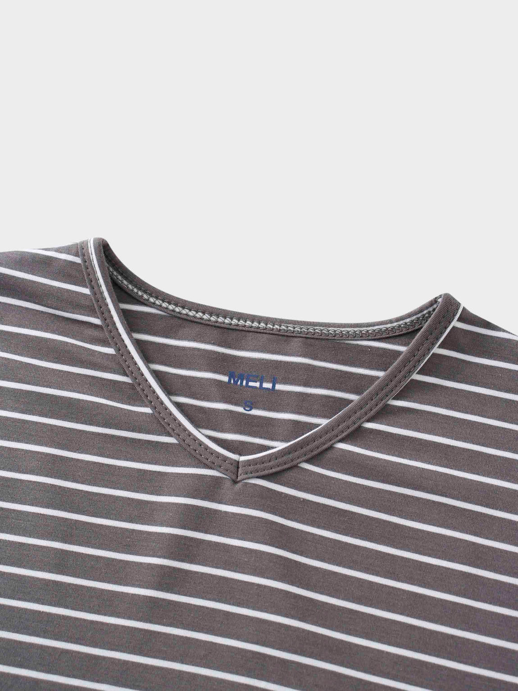 Flat Striped High V Long Sleeve-Grey/White