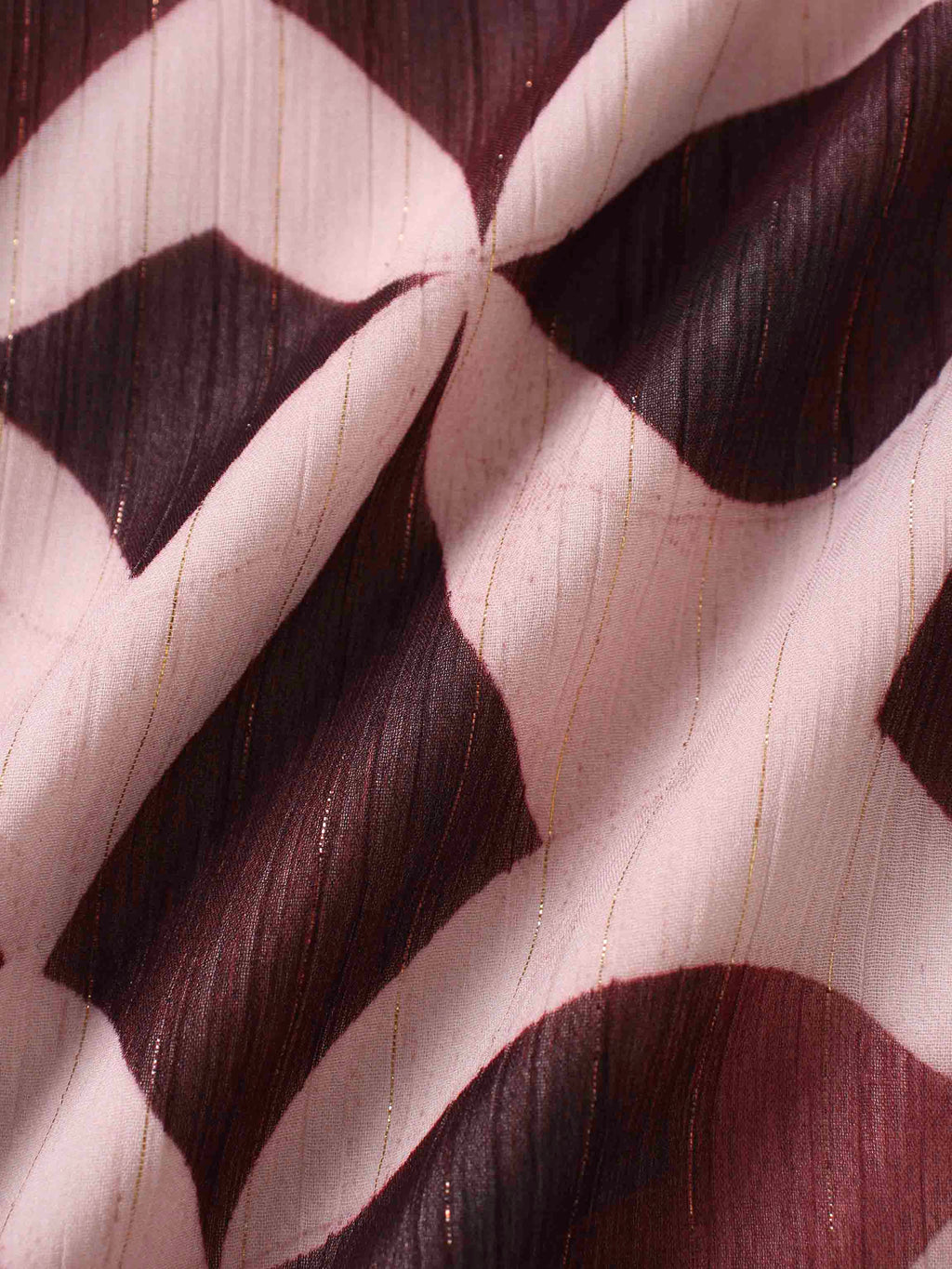 Pintuck Shimmer Print Blouse-Burgundy/Pink