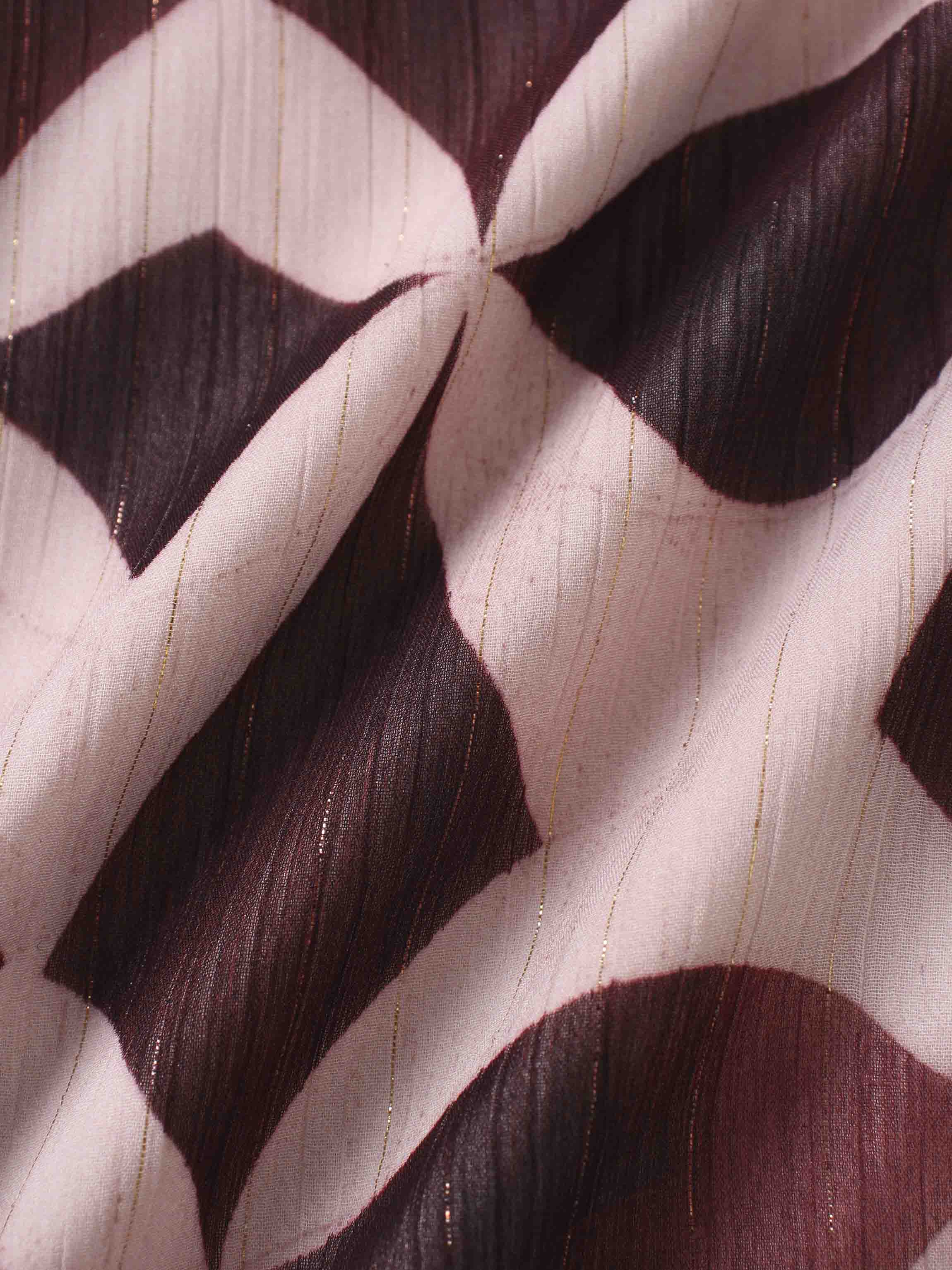 Pintuck Shimmer Print Blouse-Burgundy/Pink