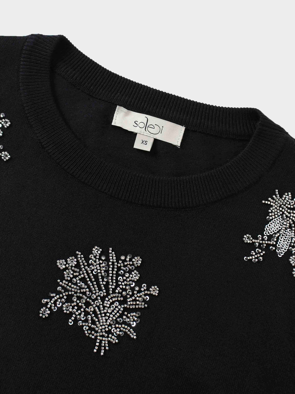 Beaded Flower Sweater-Black