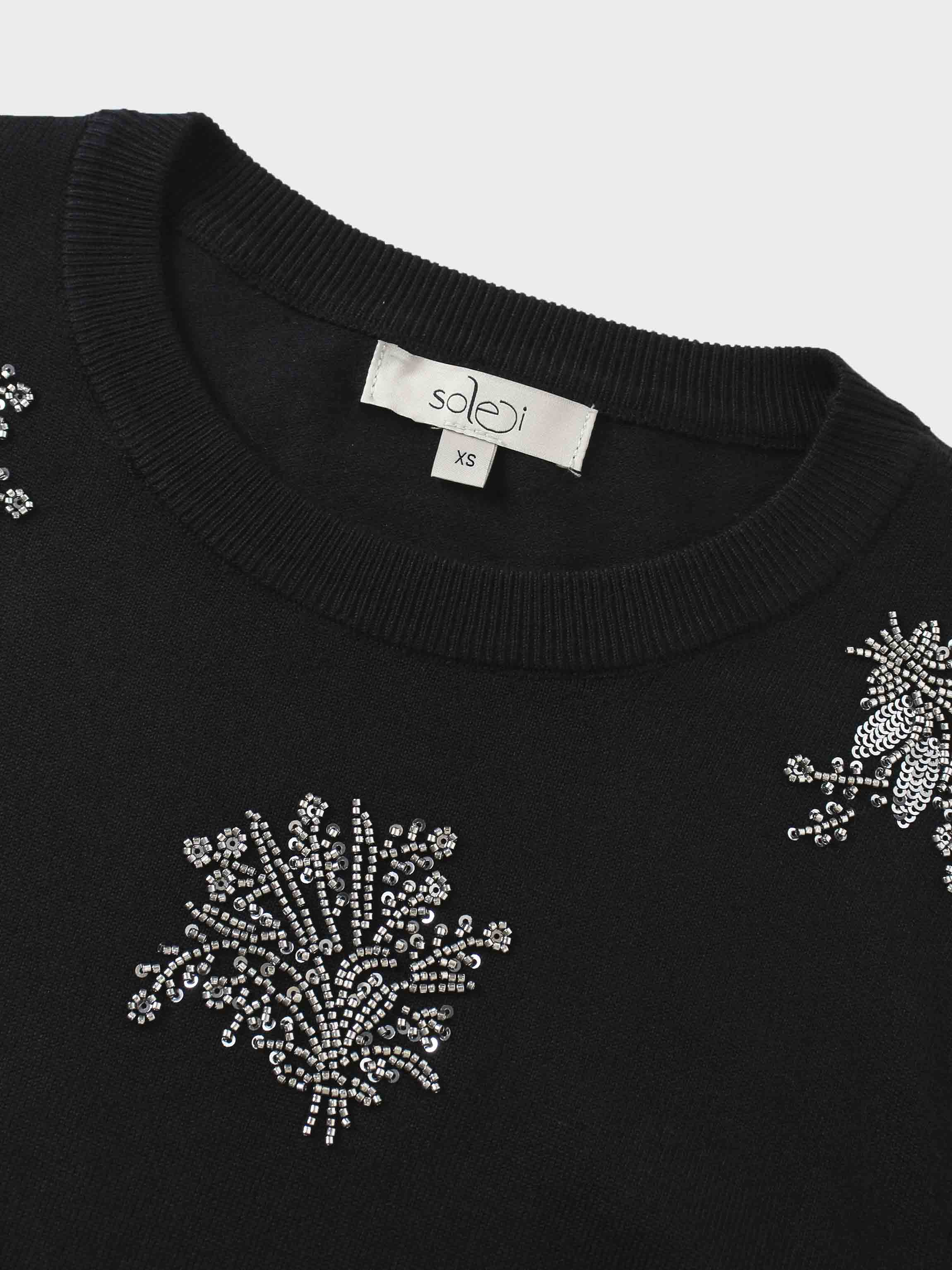 Beaded Flower Sweater-Black