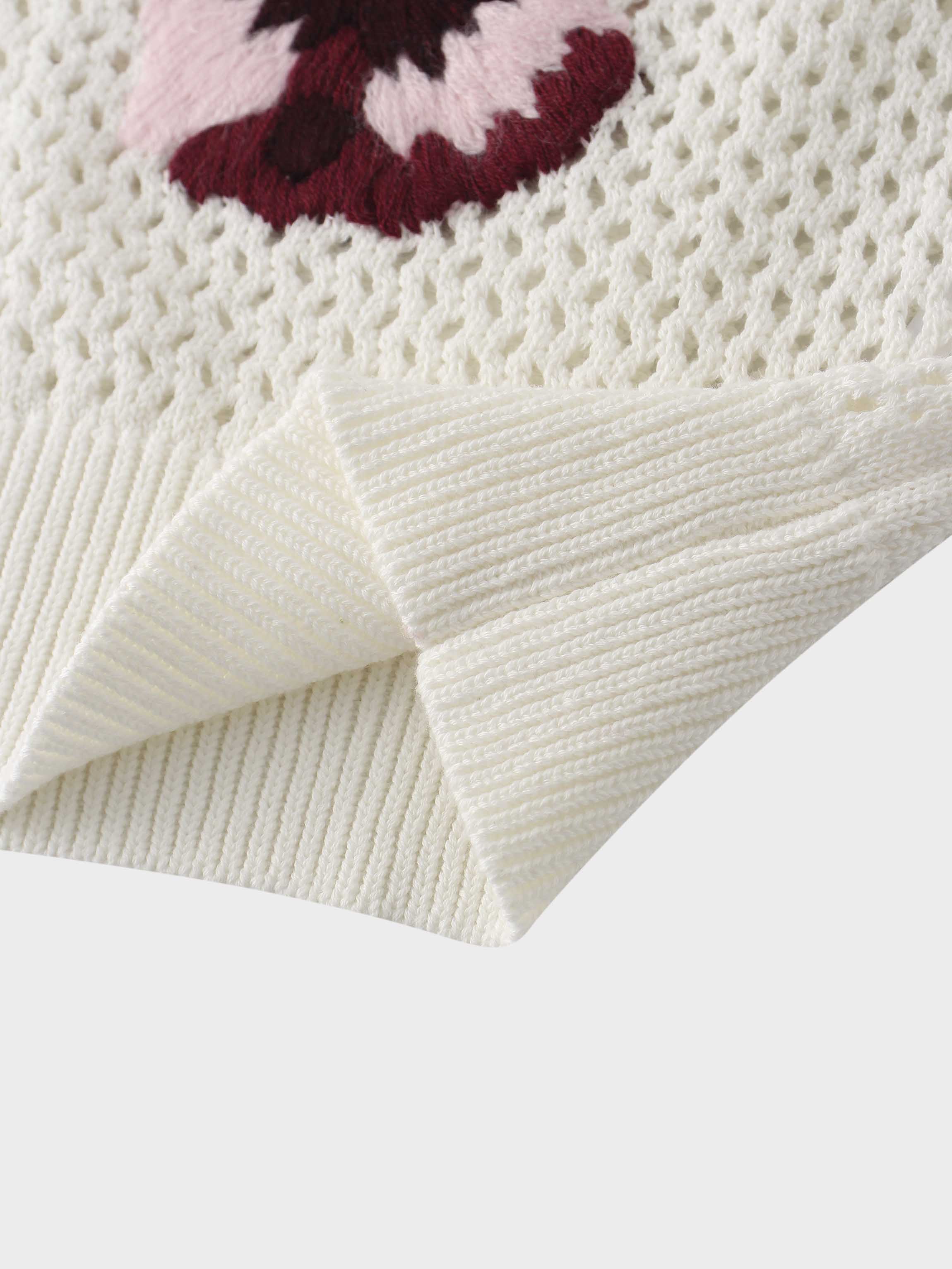 Embroidered Crochet Floral Sweater-Pink Floral