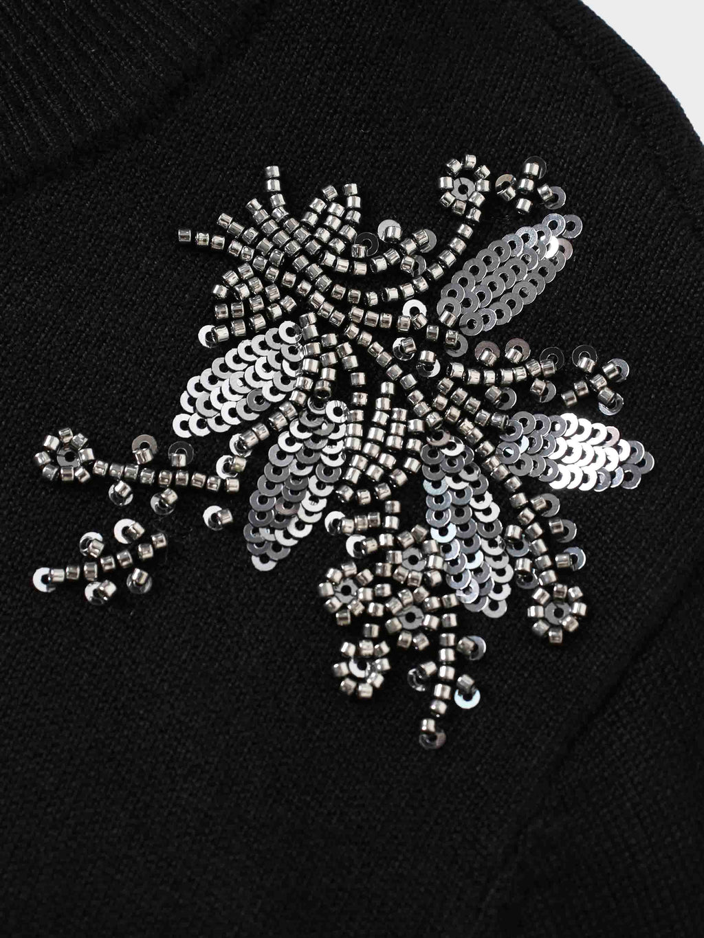 Beaded Flower Sweater-Black