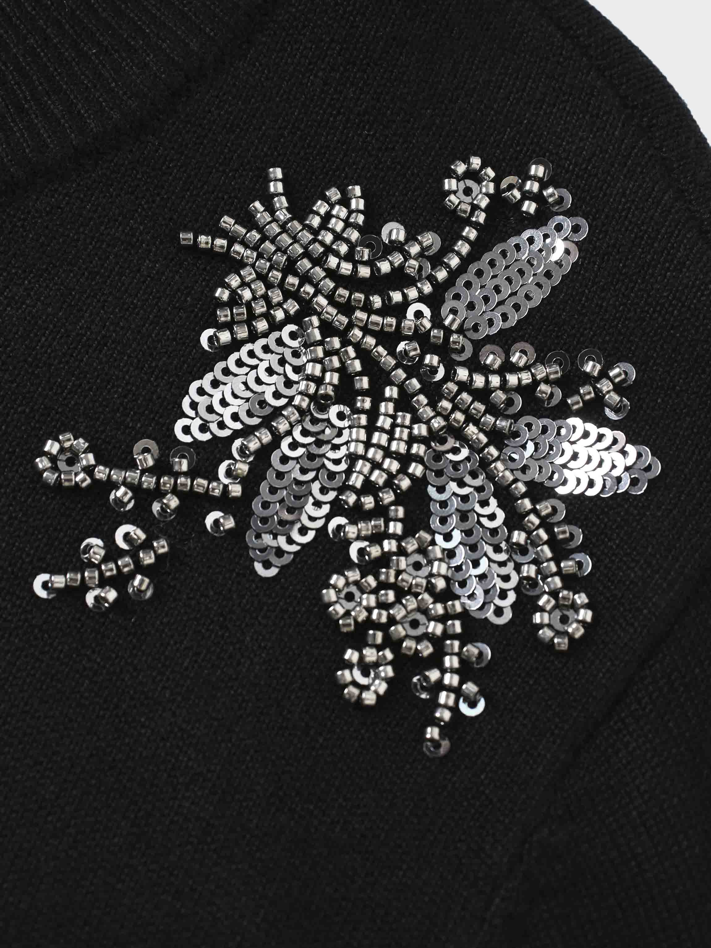 Beaded Flower Sweater-Black