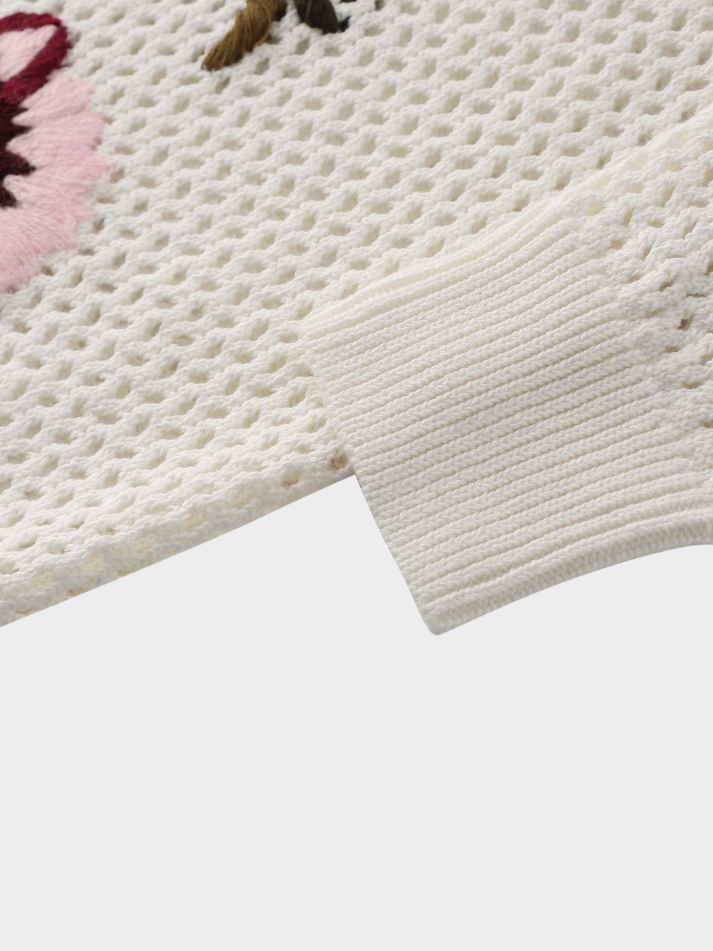 Embroidered Crochet Floral Sweater-Pink Floral