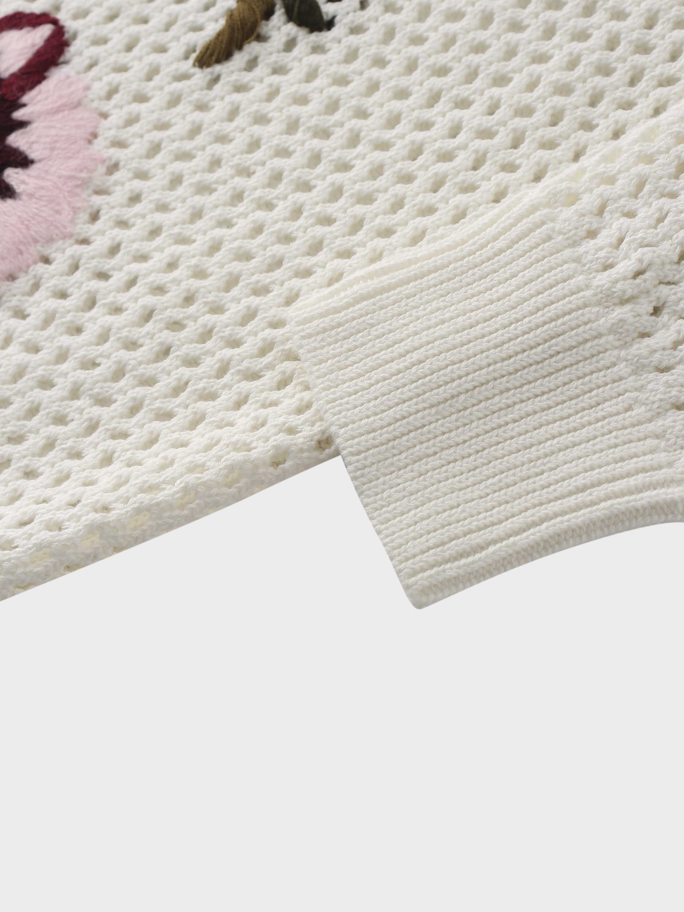 Embroidered Crochet Floral Sweater-Pink Floral