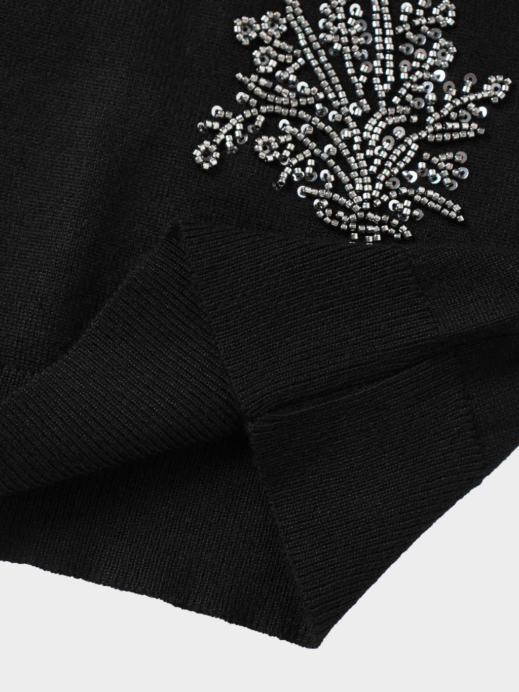 Beaded Flower Sweater-Black