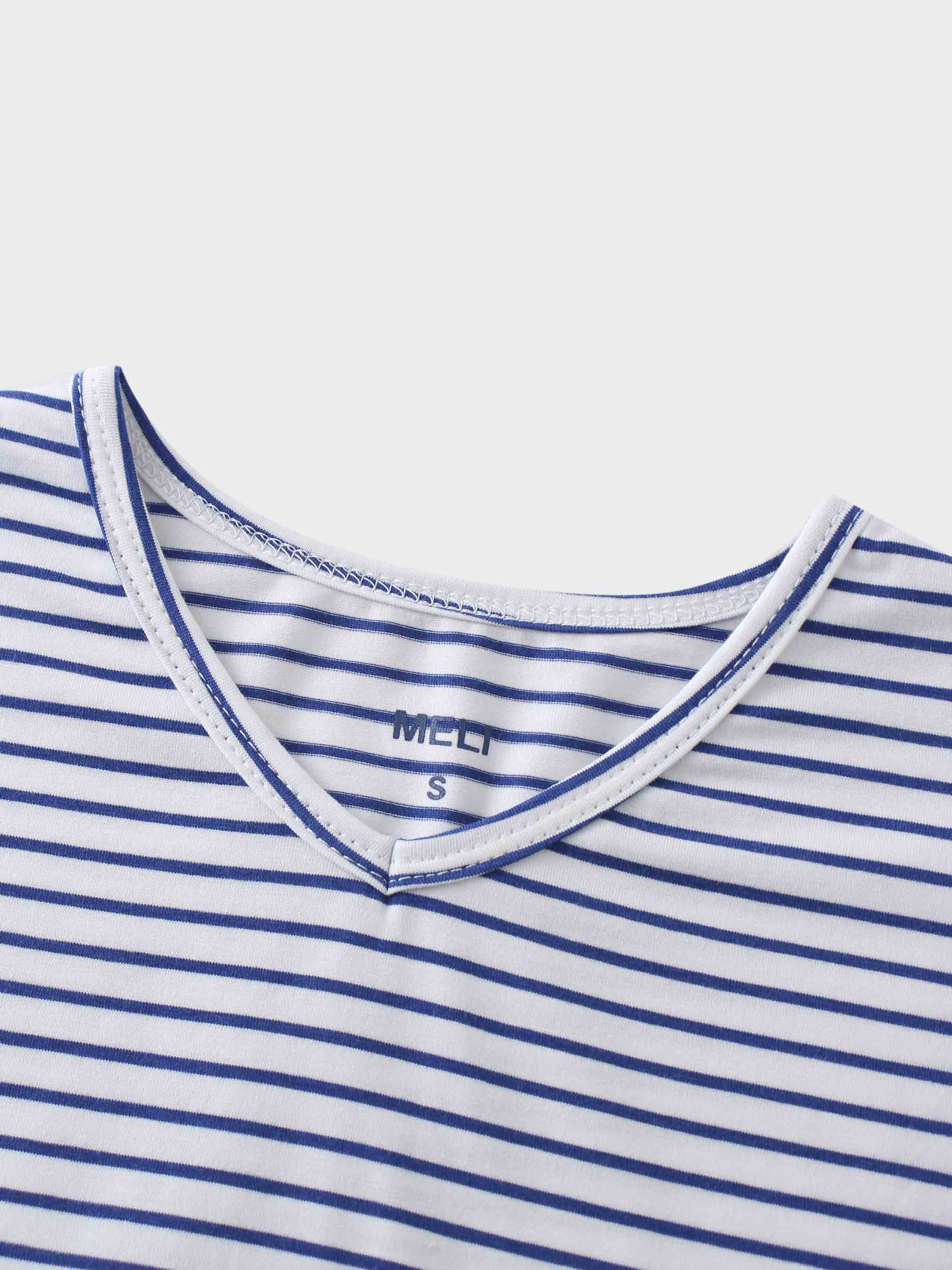 Flat Striped High V Long Sleeve-White/Navy