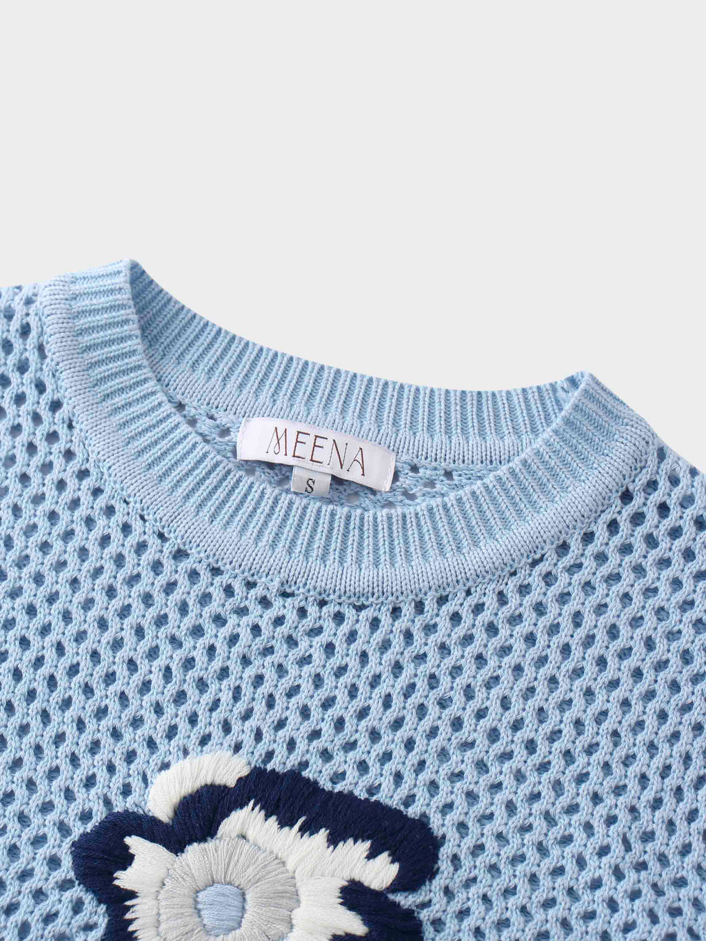 Embroidered Crochet Floral Sweater-Blue Floral