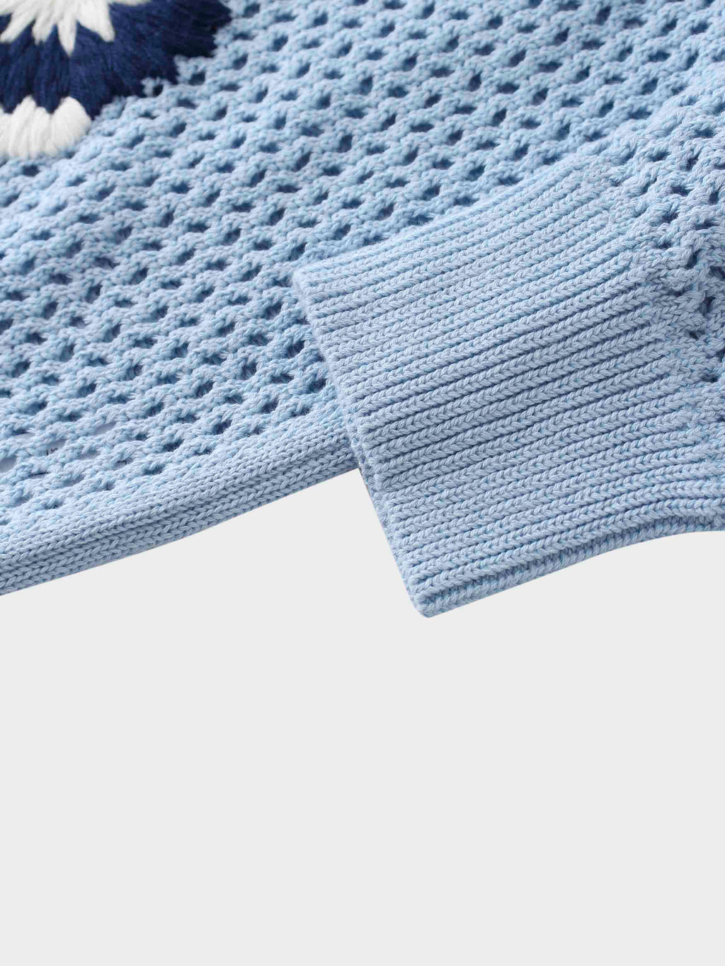 Embroidered Crochet Floral Sweater-Blue Floral