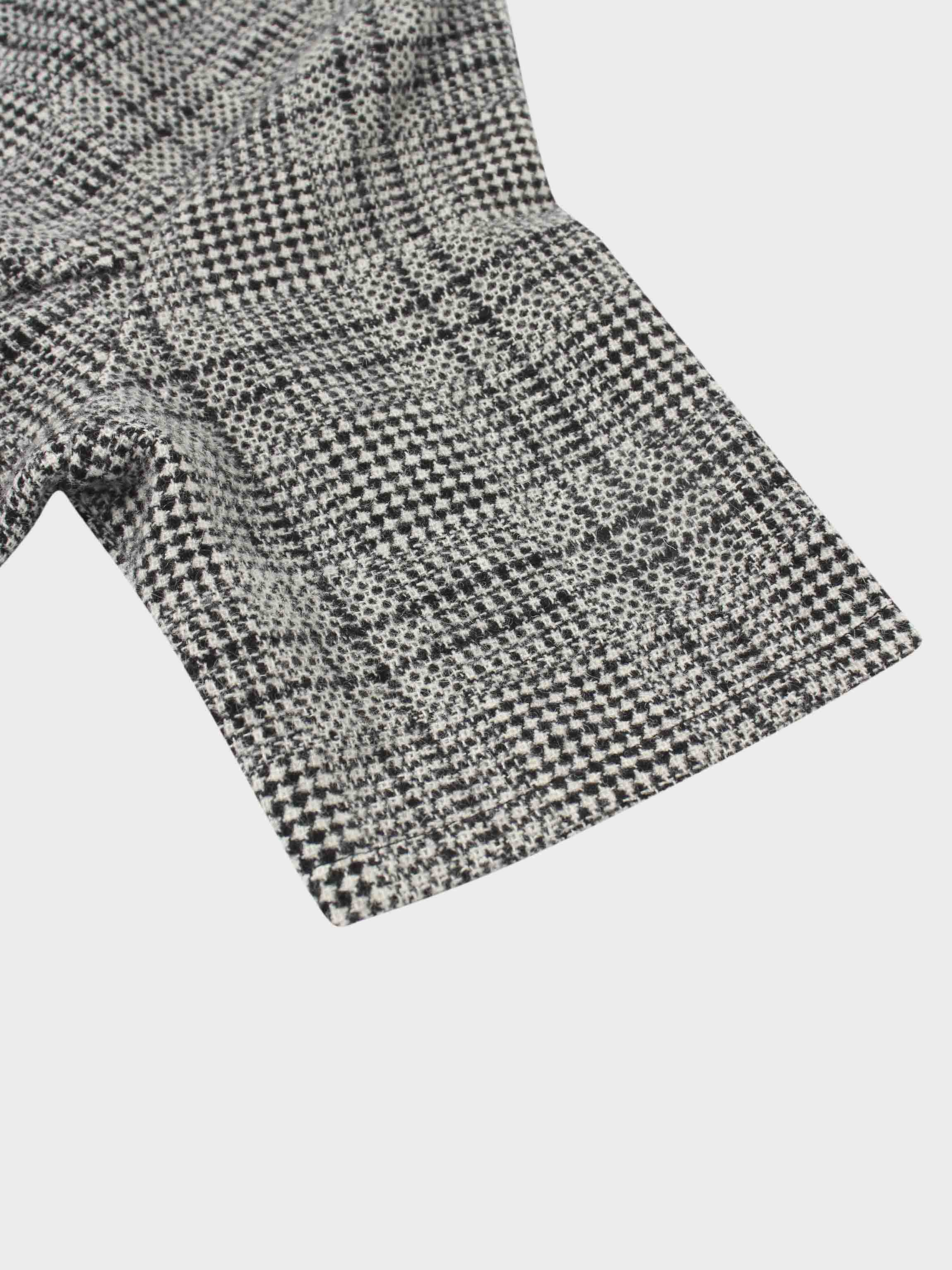 Front Pleat Square Neck Dress-Black/White Plaid