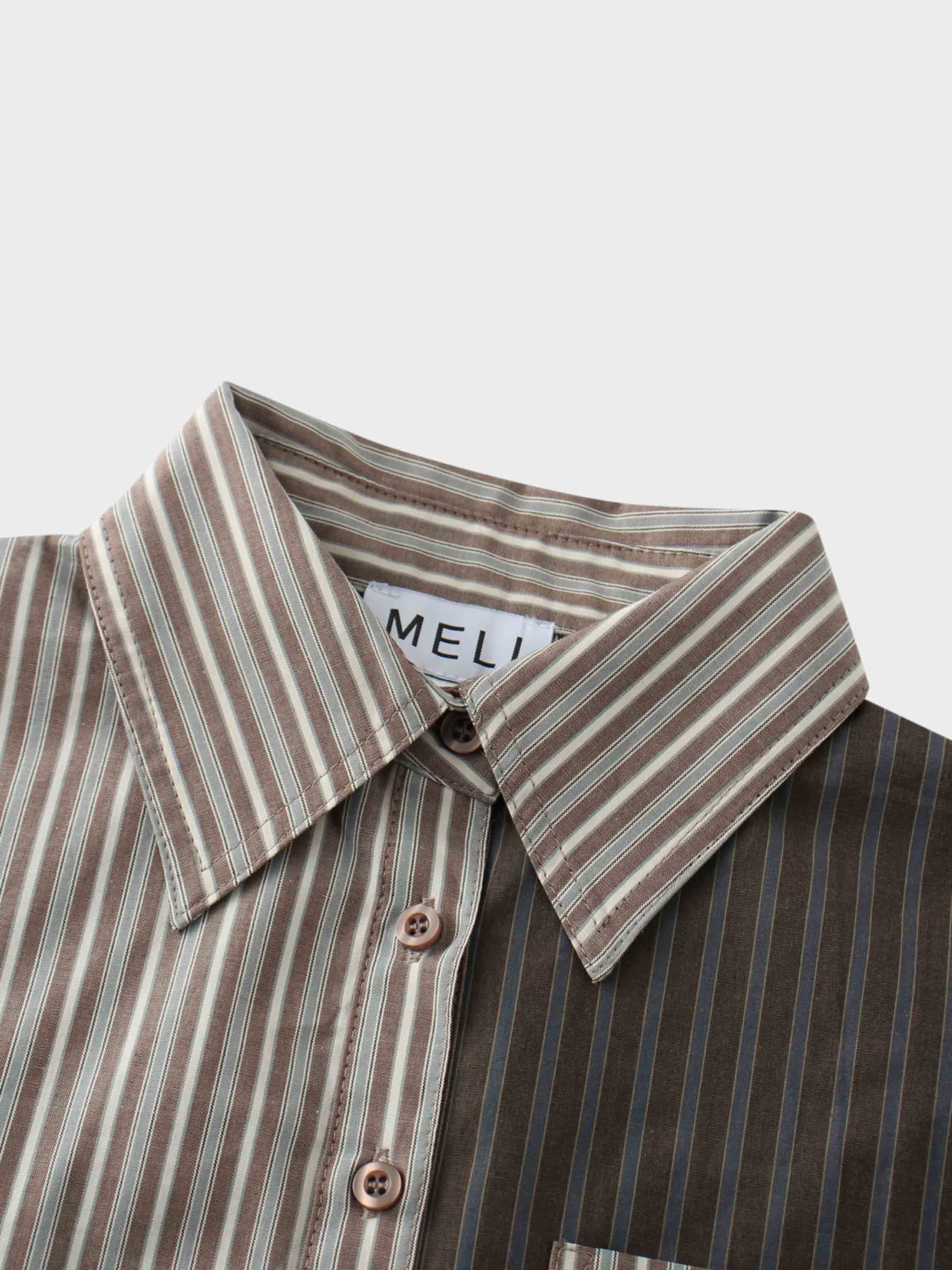 Mix Pinstripe Button Down Shirt-Khaki Stripe