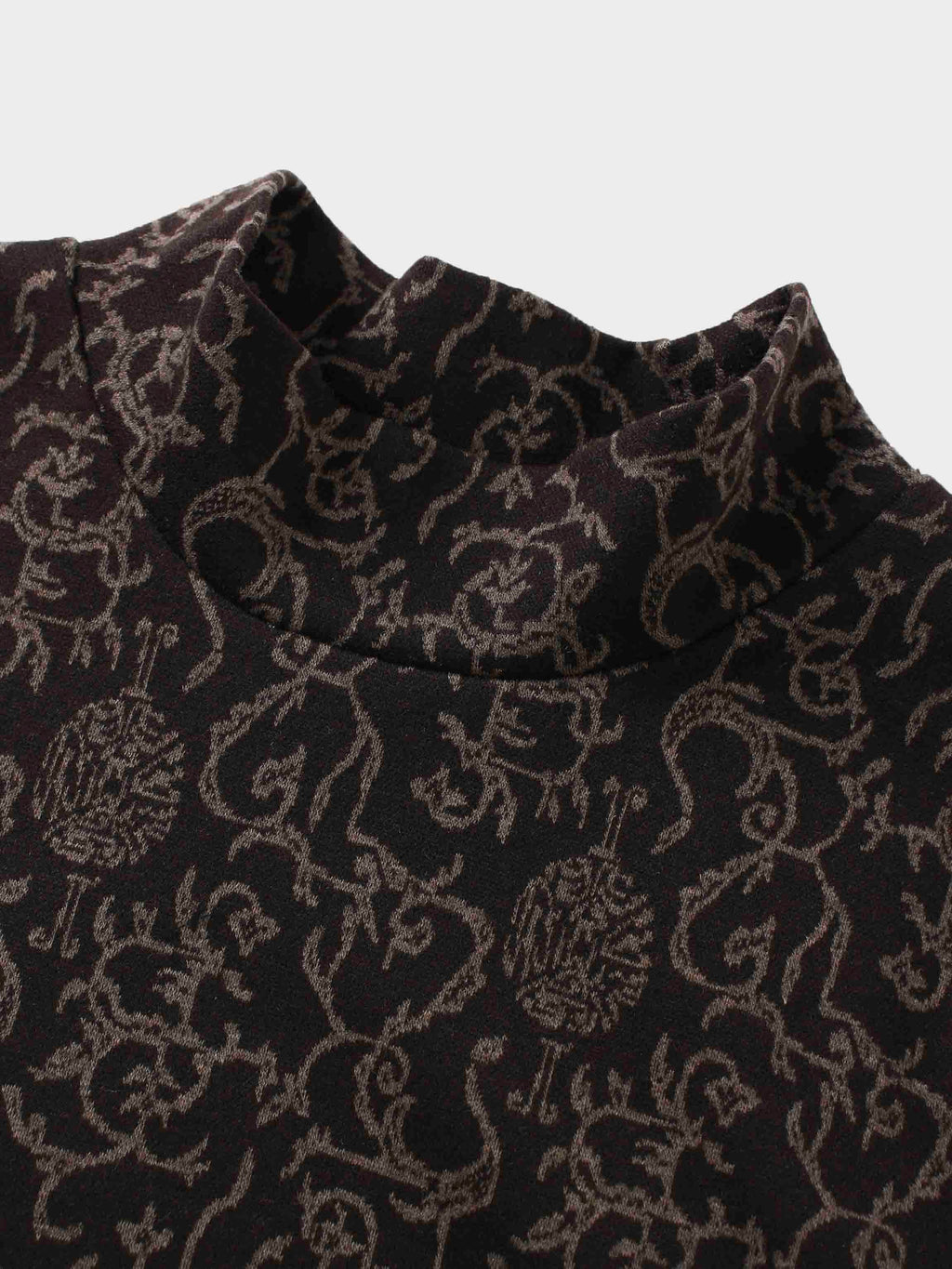 Boxy Mock Neck Top-Brown Vines
