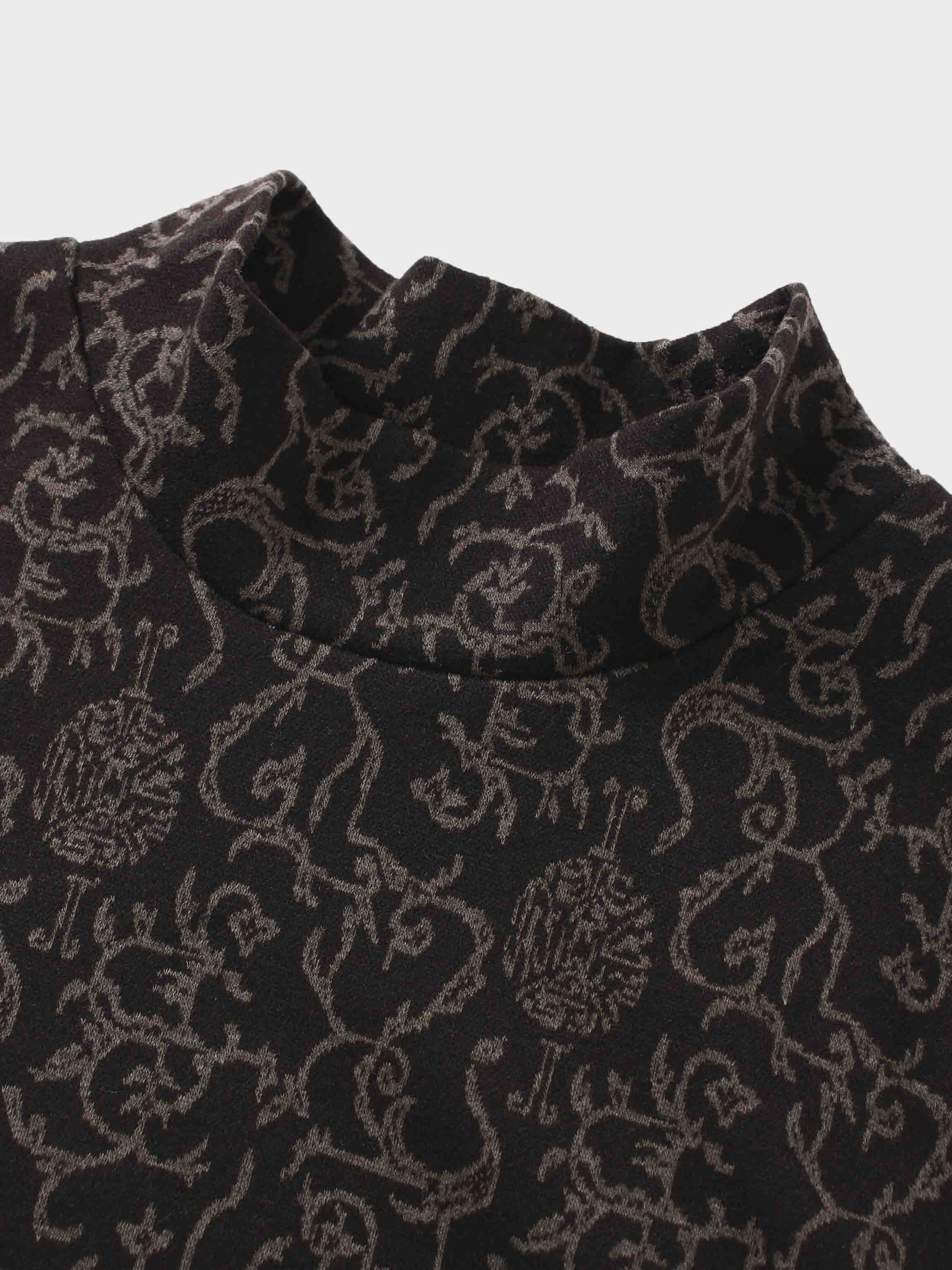 Boxy Mock Neck Top-Brown Vines