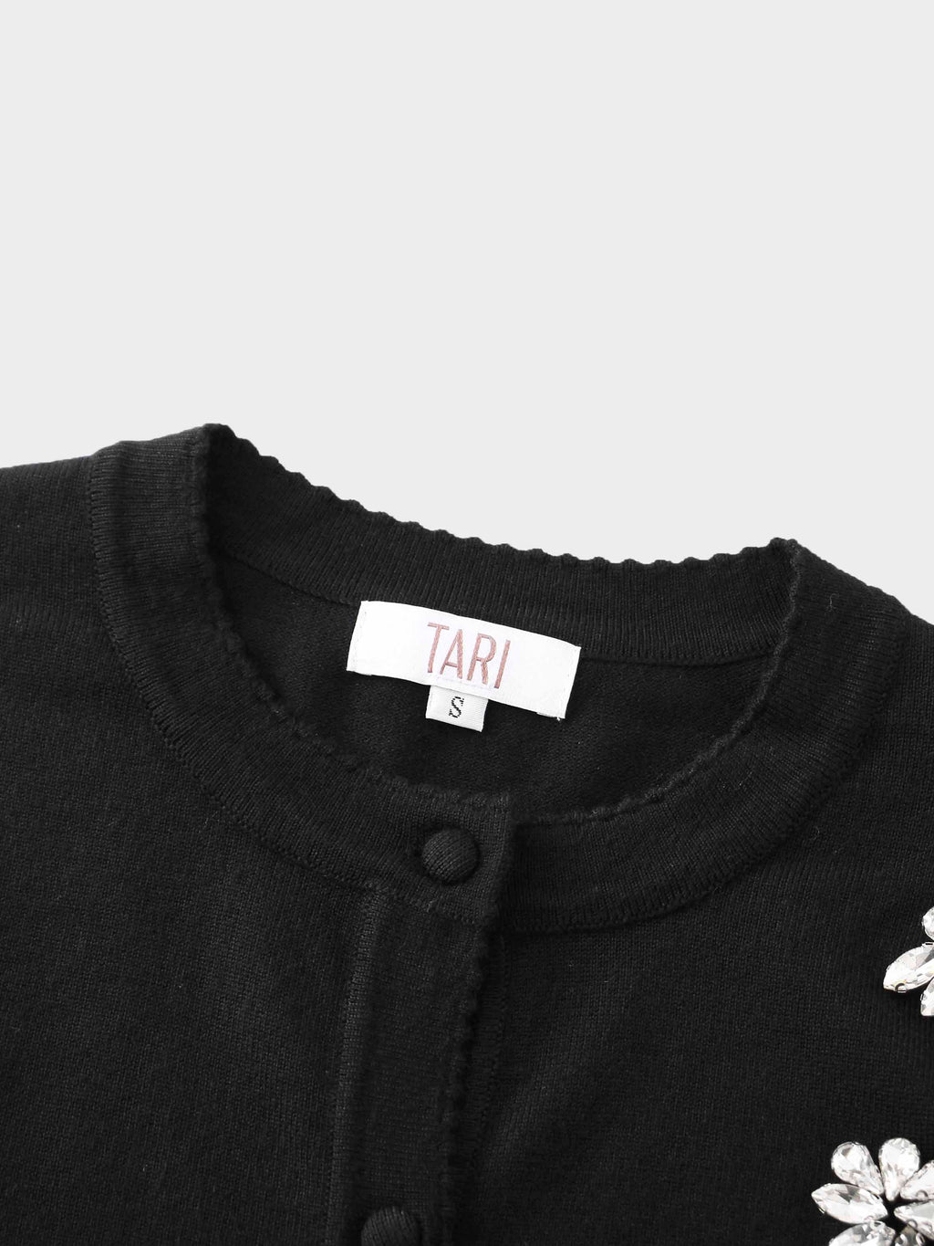 Embellished Cluster Crop Cardigan-Black