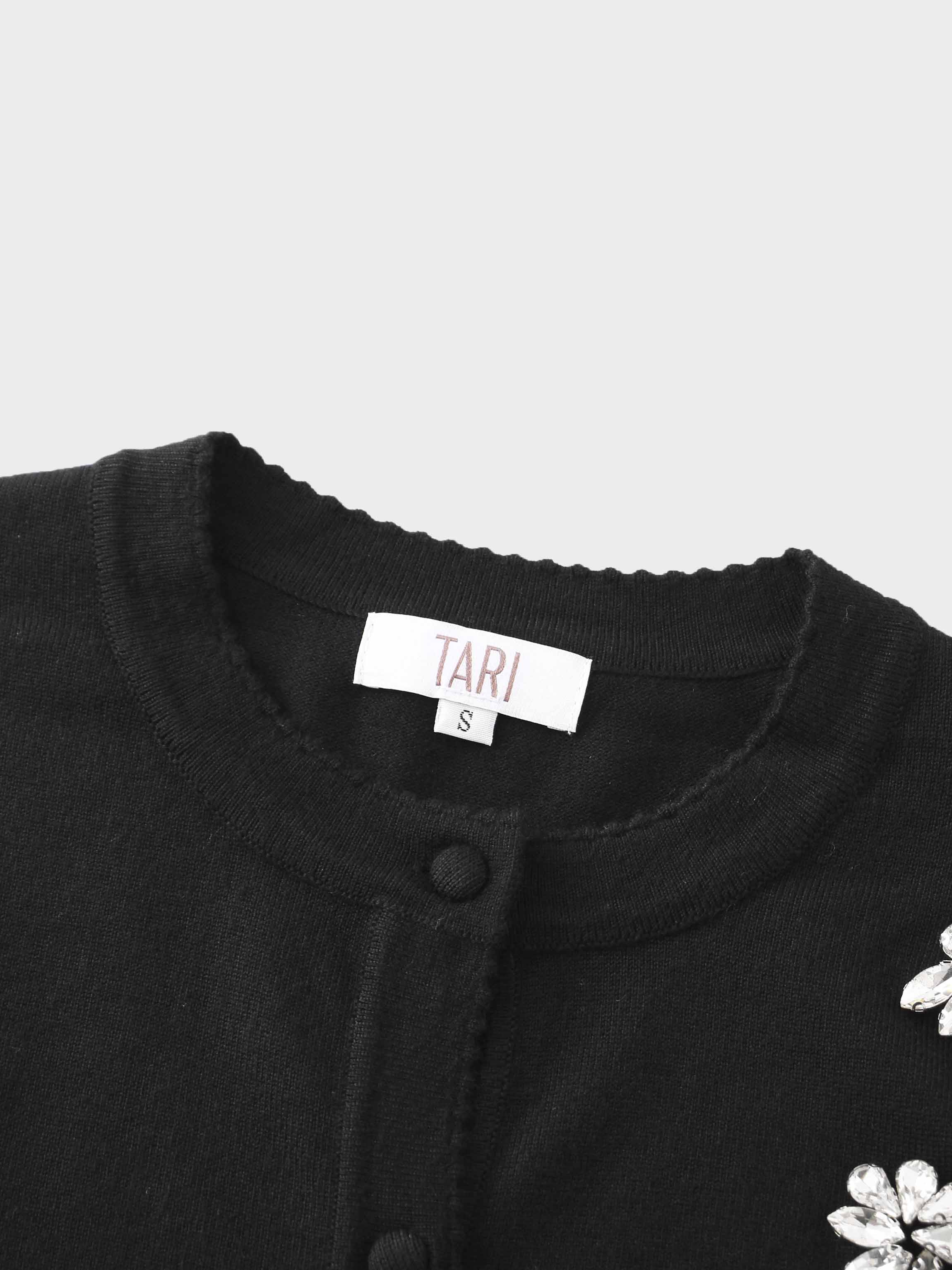 Embellished Cluster Crop Cardigan-Black