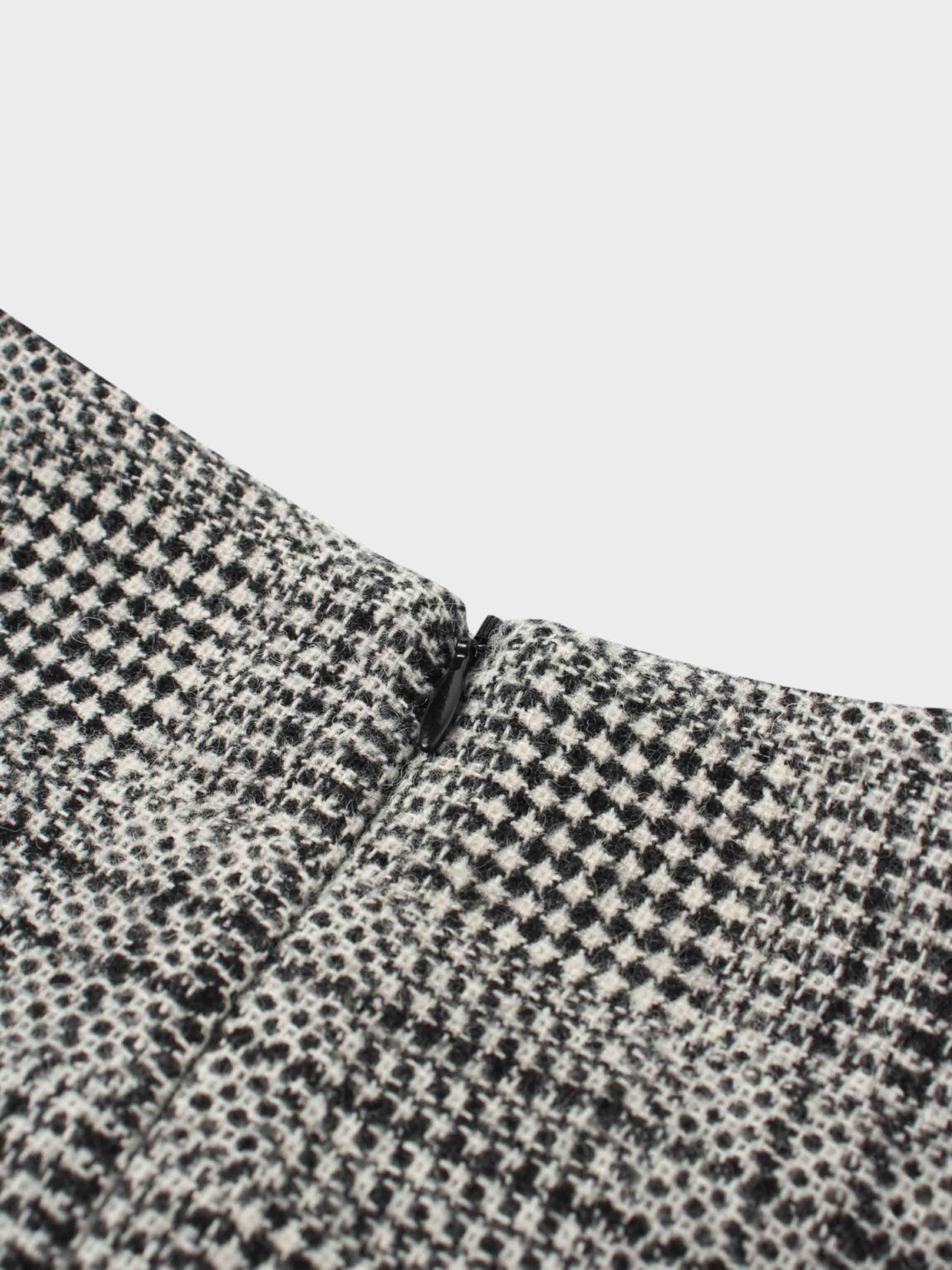 Front Pleat Square Neck Dress-Black/White Plaid