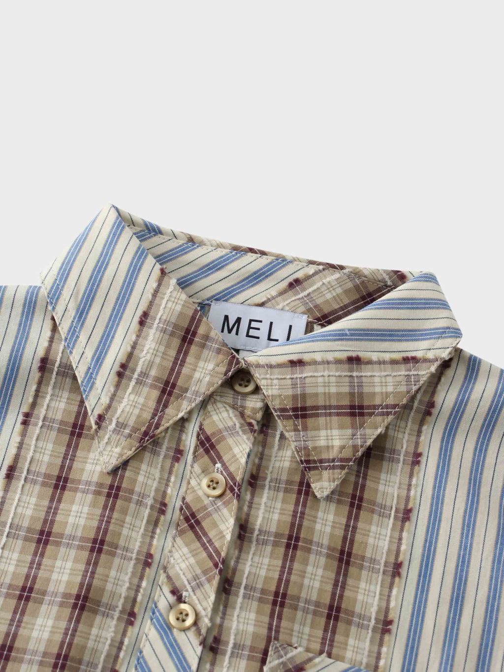 Mix Pinstripe Button Down Shirt-Tan/Blue Mix Media