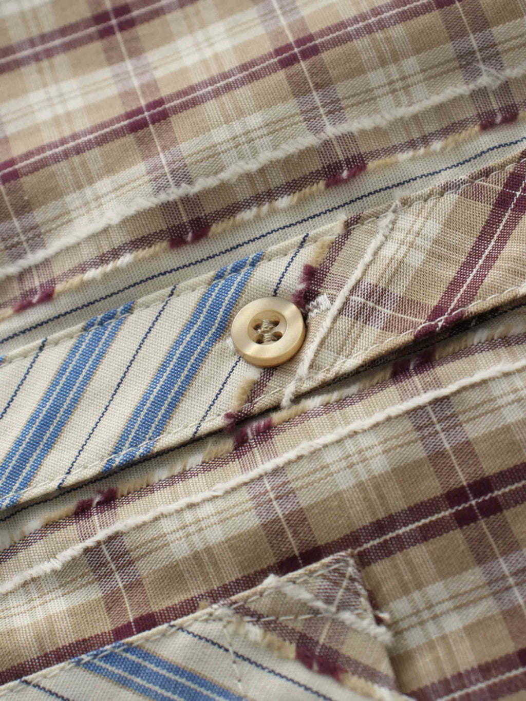Mix Pinstripe Button Down Shirt-Tan/Blue Mix Media
