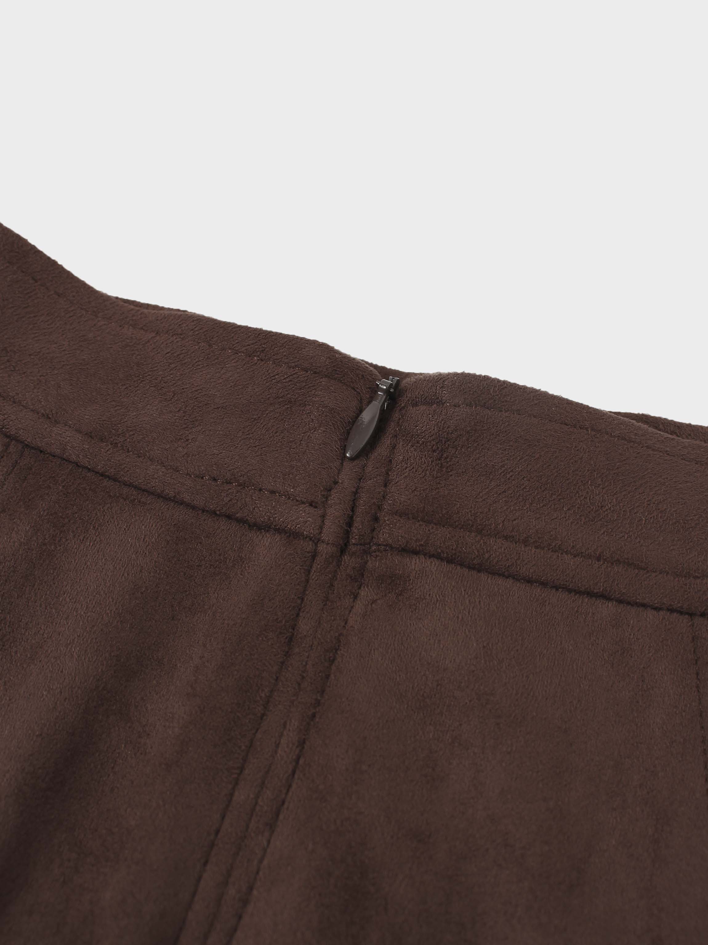 Suede Trumpet Skirt-Brown