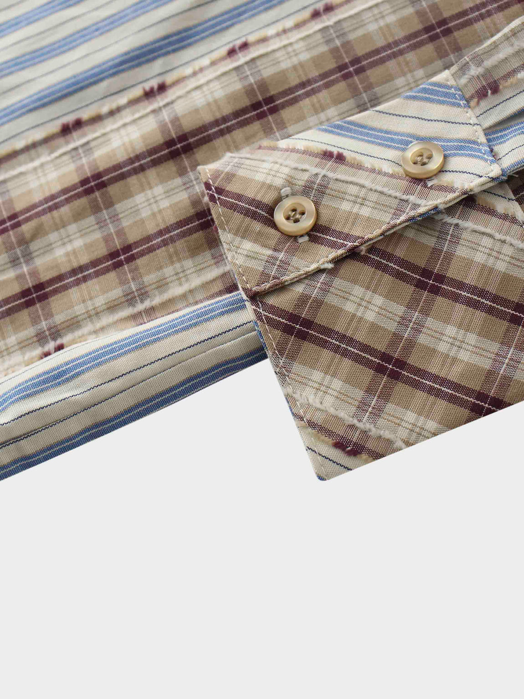 Mix Pinstripe Button Down Shirt-Tan/Blue Mix Media