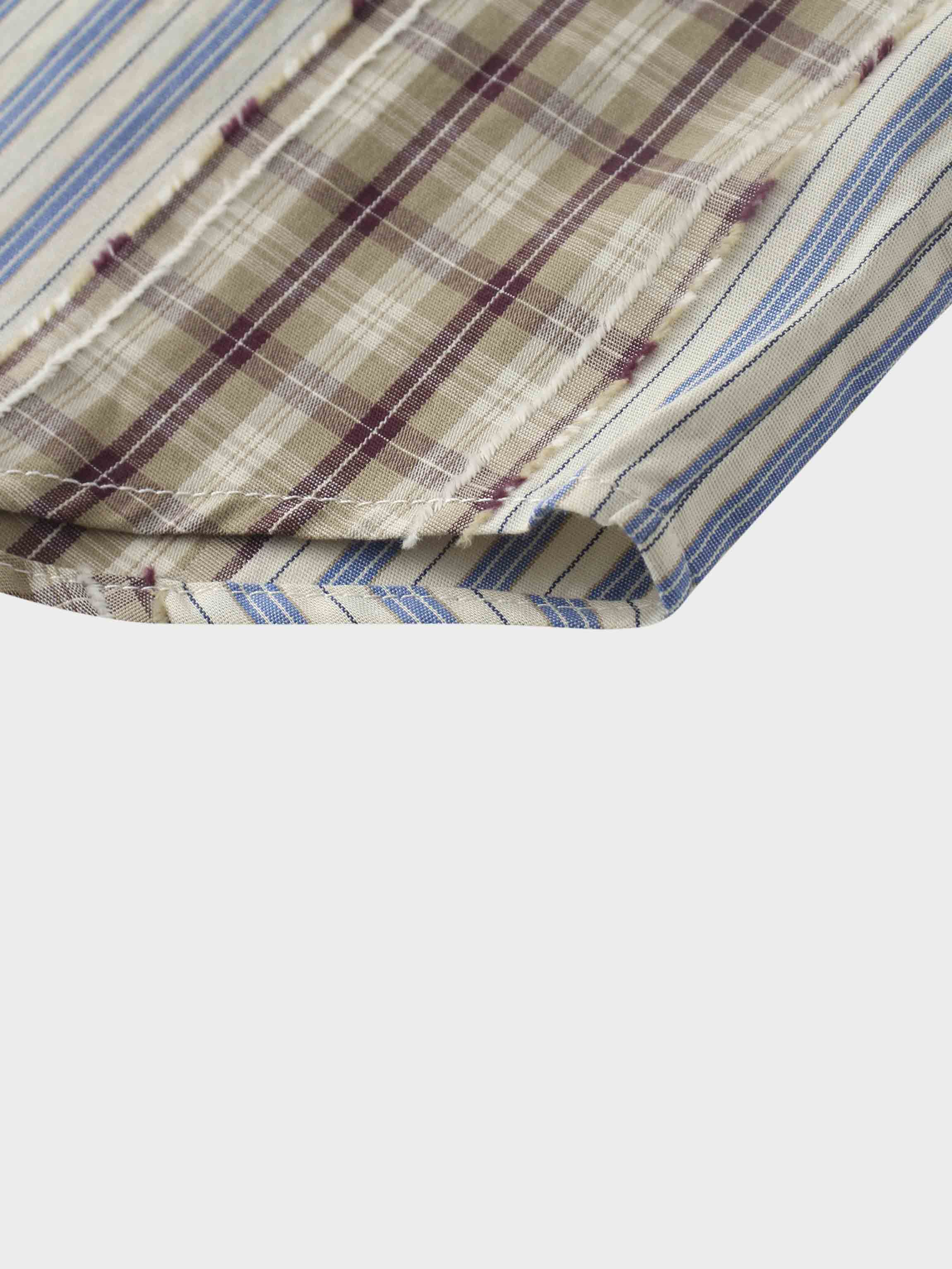 Mix Pinstripe Button Down Shirt-Tan/Blue Mix Media