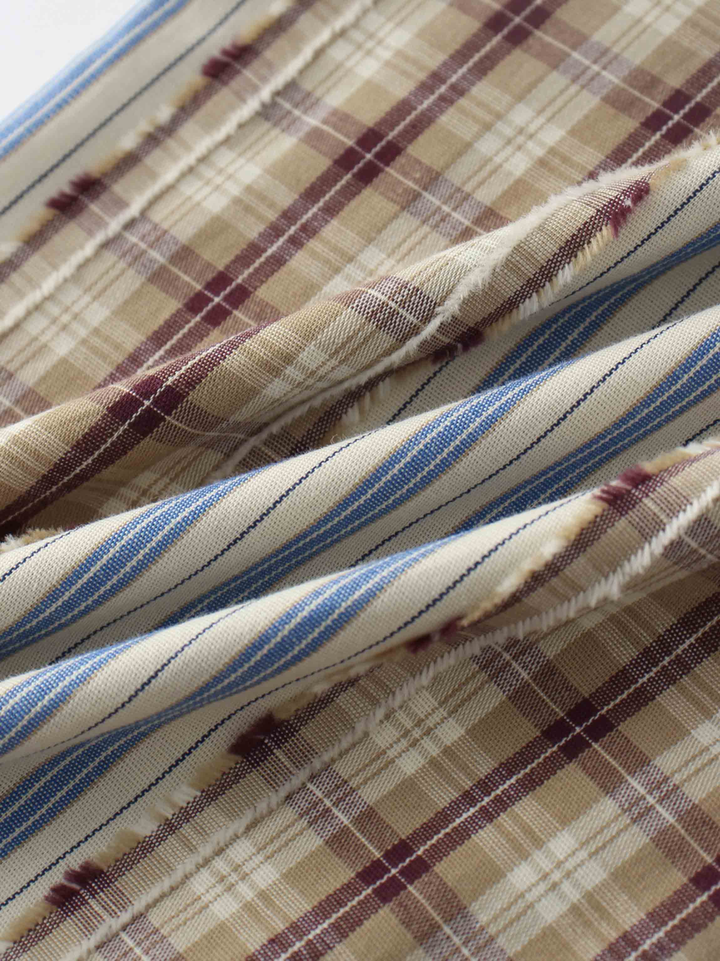 Mix Pinstripe Button Down Shirt-Tan/Blue Mix Media