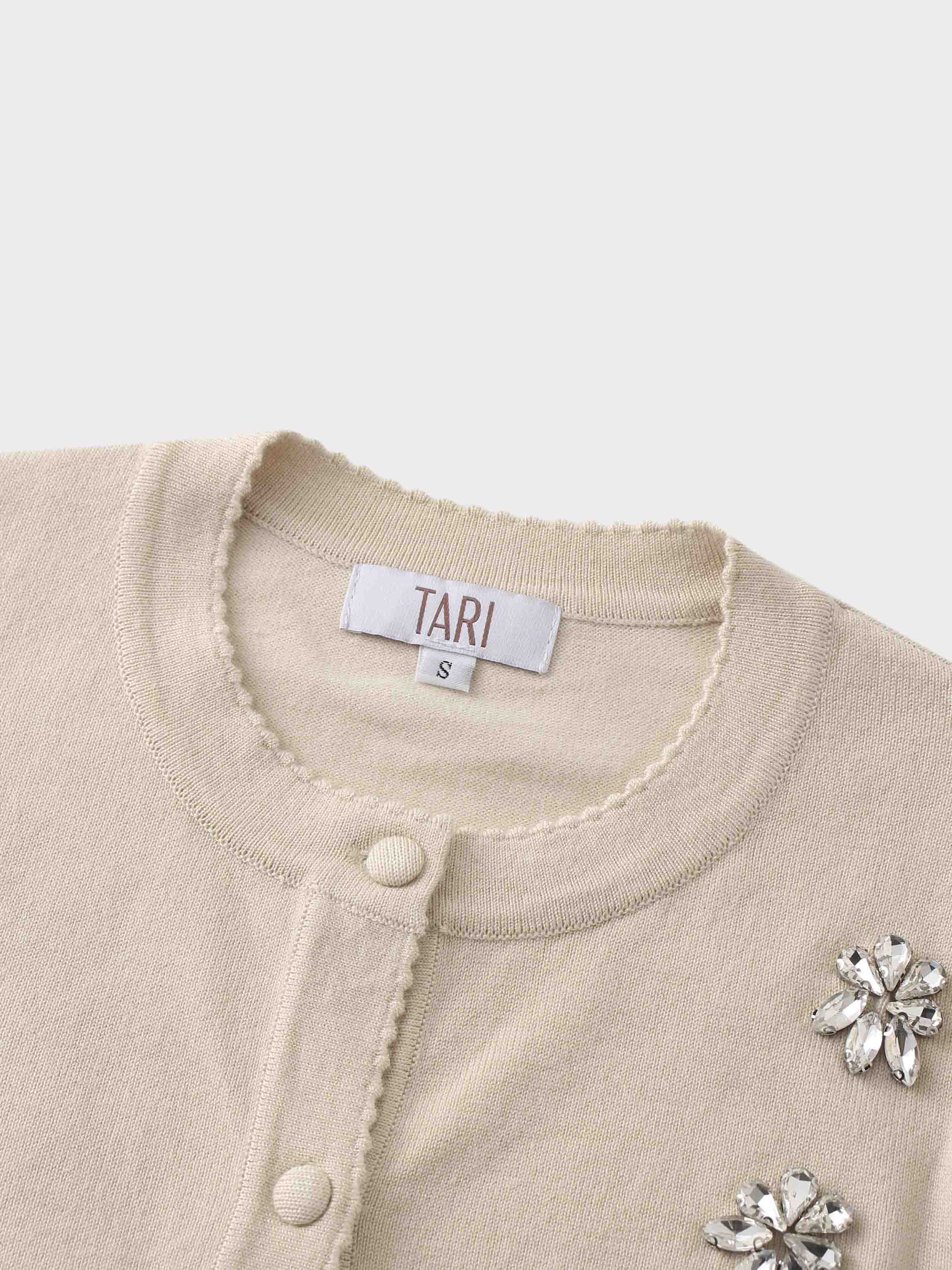 Embellished Cluster Crop Cardigan-Vanilla