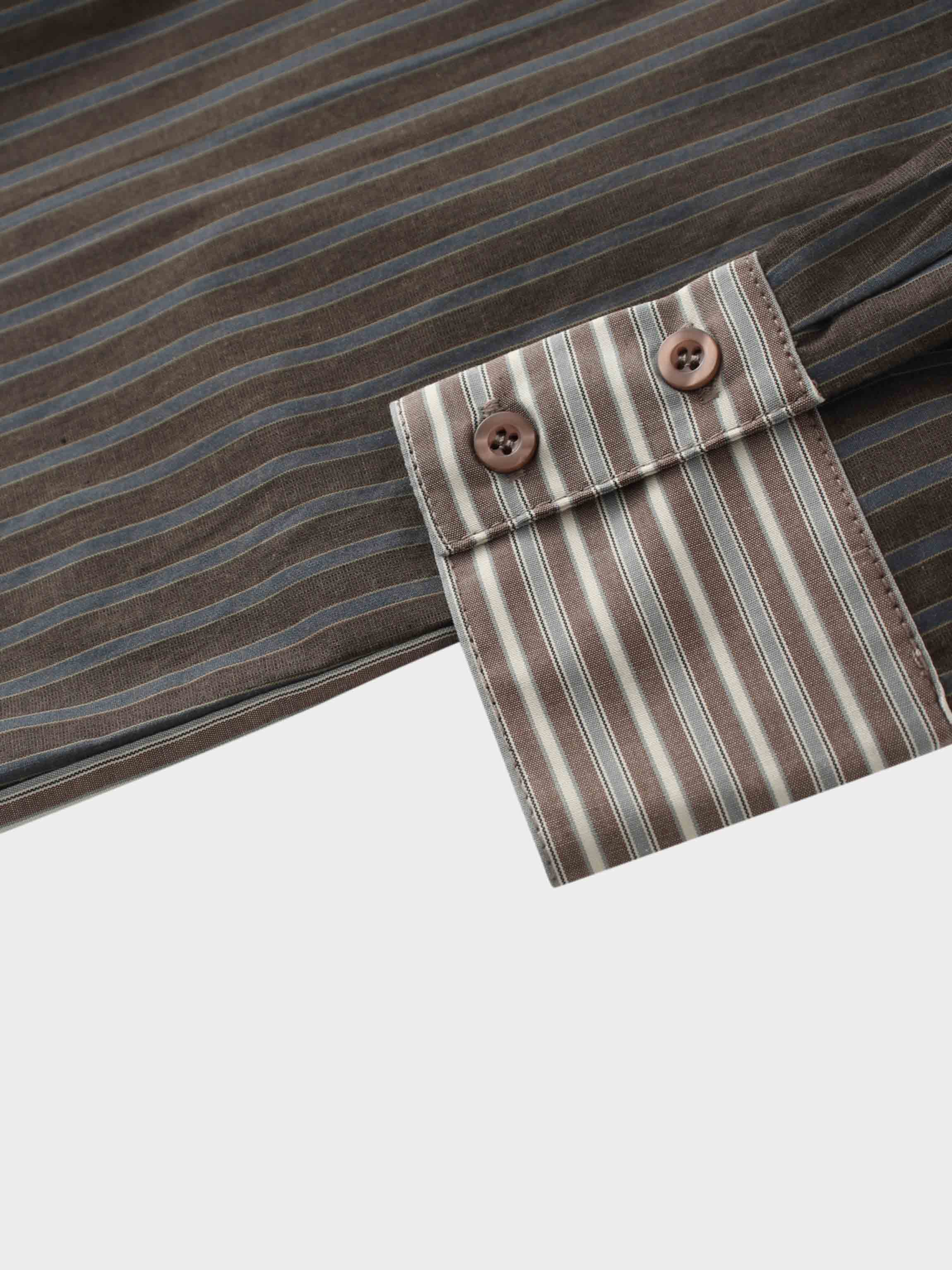 Mix Pinstripe Button Down Shirt-Khaki Stripe