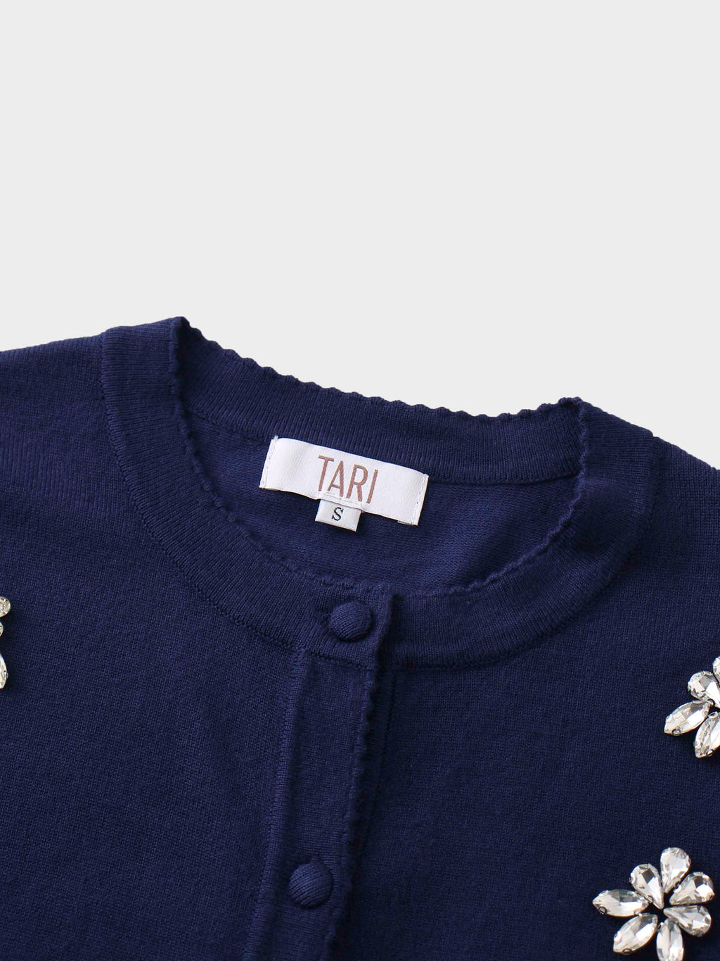 Embellished Cluster Crop Cardigan-Navy