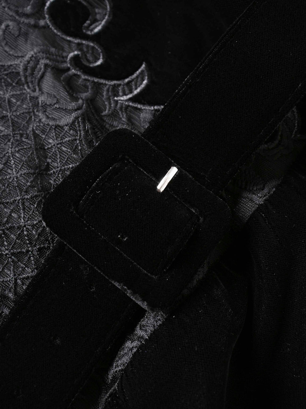 Lace Inlay Velvet Dress-Black